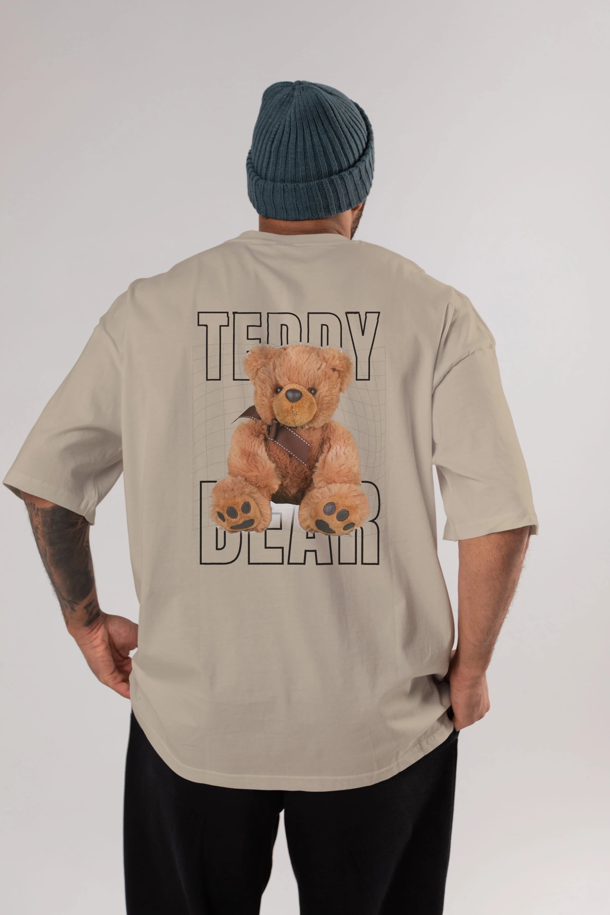 Teddy Bear Yazılı Arka Baskılı Oversize t-shirt Erkek Kadın Unisex %100 Pamuk