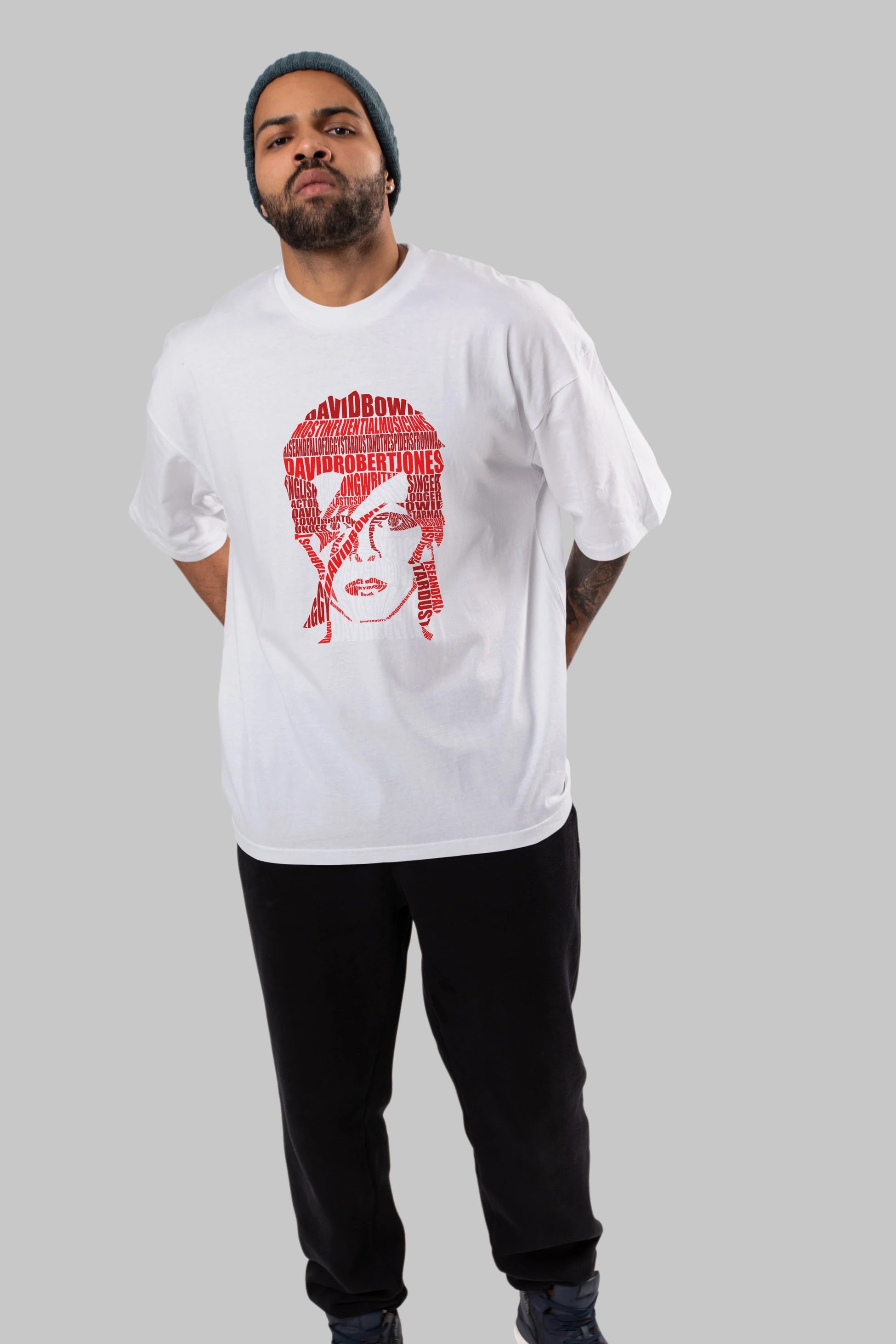 David Bowie Calligram Ön Baskılı Oversize t-shirt %100 pamuk Erkek Kadın Unisex