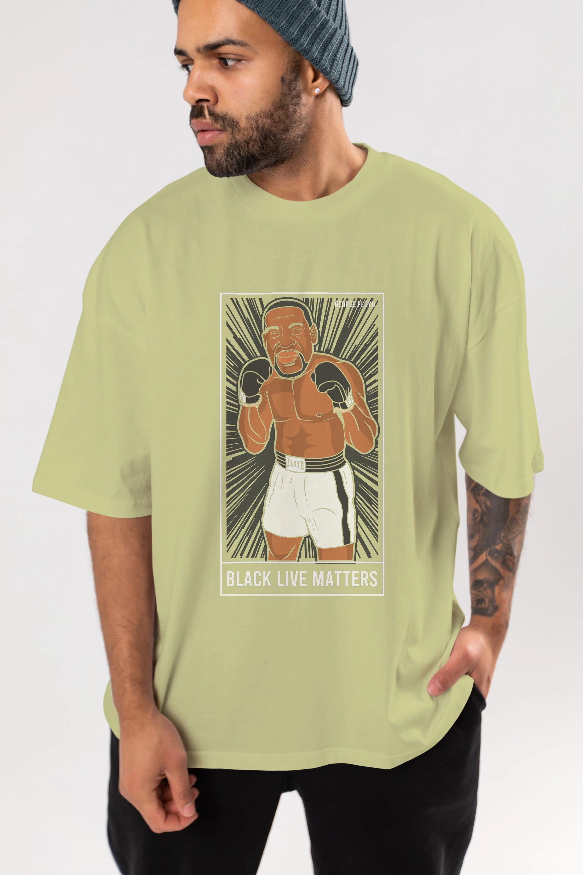 George Floyd Boxer Ön Baskılı Oversize t-shirt Erkek Kadın Unisex %100 Pamuk tişort