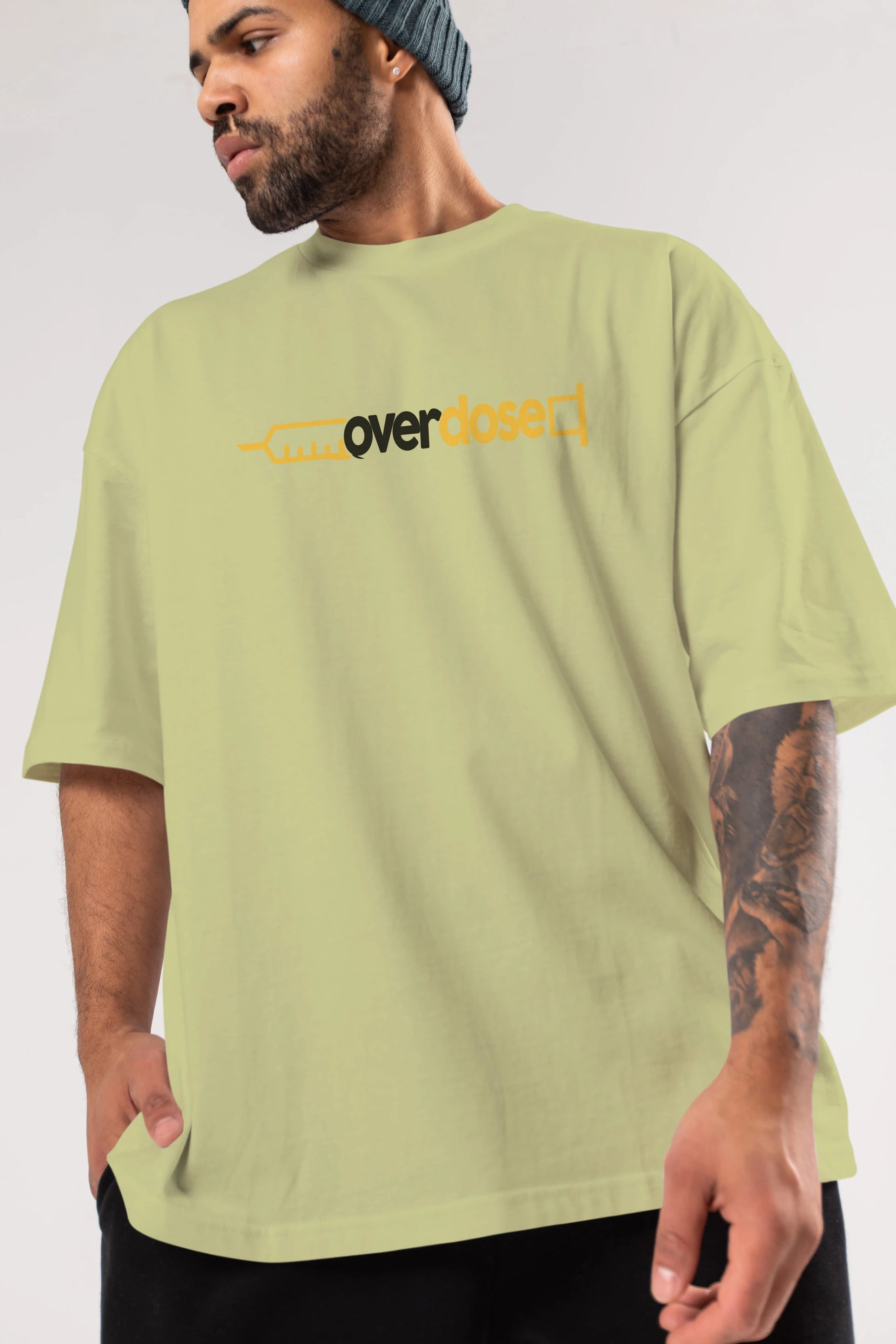 Overdose sarı Ön Baskılı Oversize t-shirt %100 pamuk Erkek Kadın Unisex
