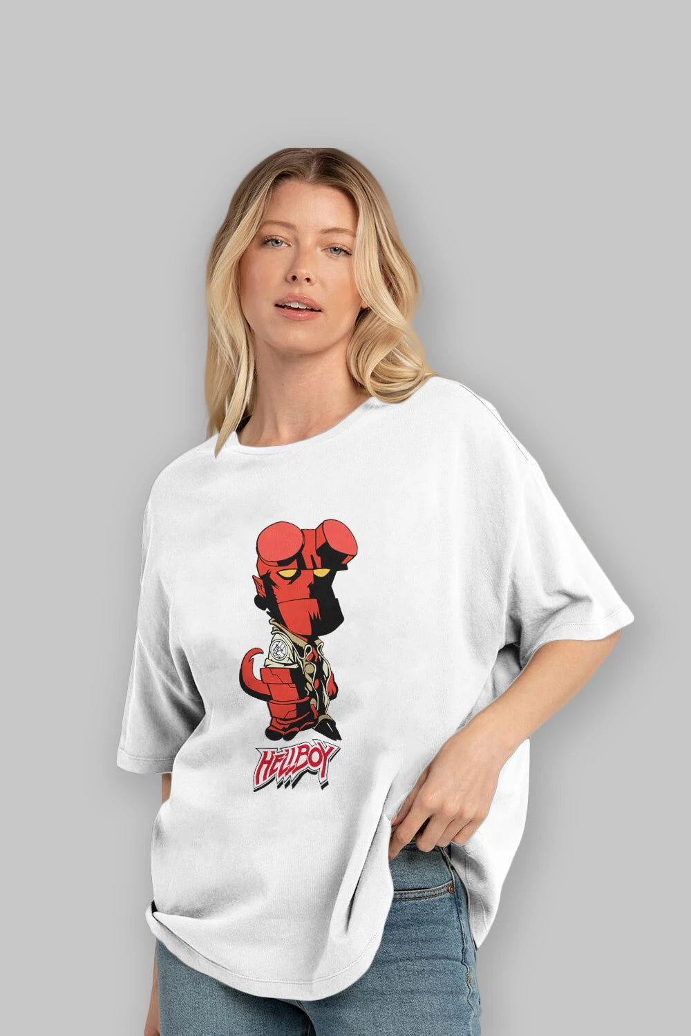 Hellboy (1) Ön Baskılı Oversize t-shirt Erkek Kadın Unisex %100 Pamuk Bisiklet Yaka tişort