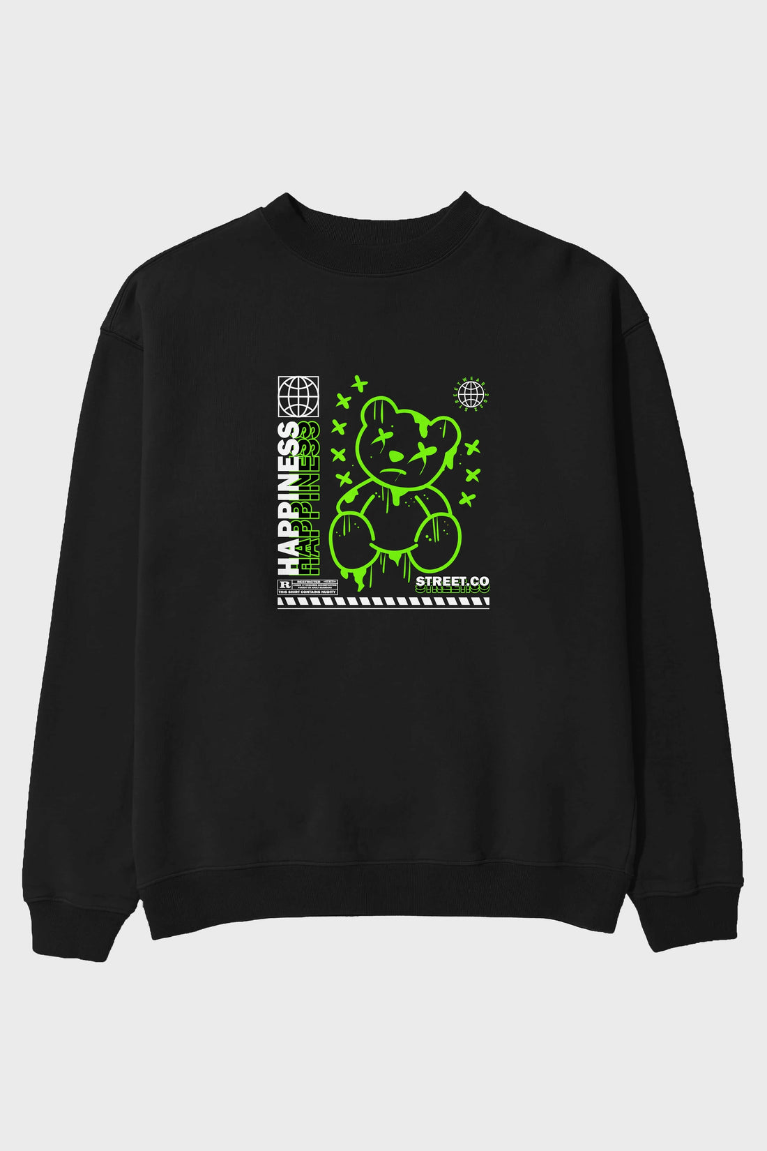 Happiness Bear 3 Ön Baskılı Oversize Sweatshirt Erkek Kadın Unisex
