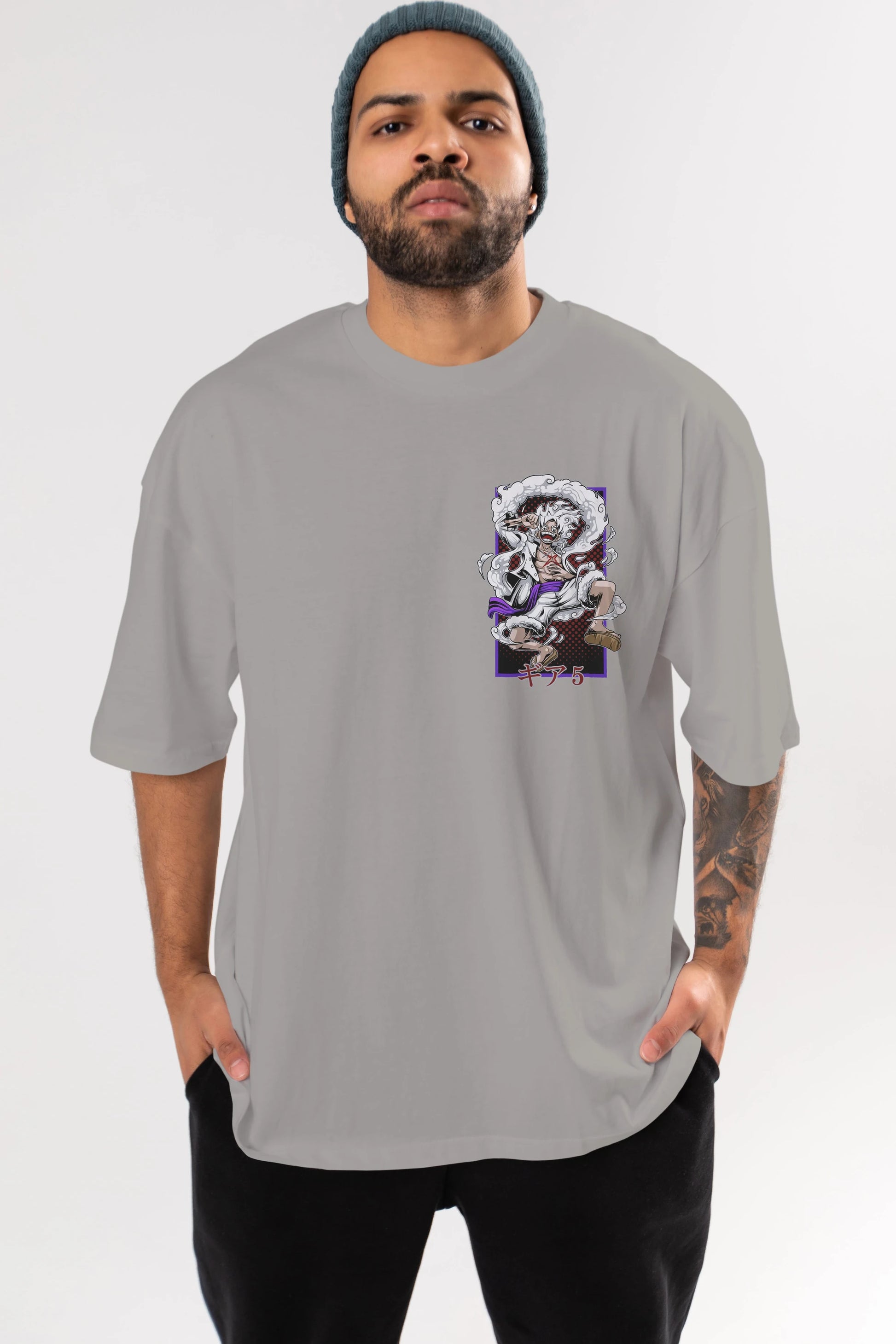MONKEY D. LUFFY GEAR5 Ön Sol Baskılı Oversize t-shirt Erkek Kadın Unisex %100 Pamuk Bisiklet Yaka tişort