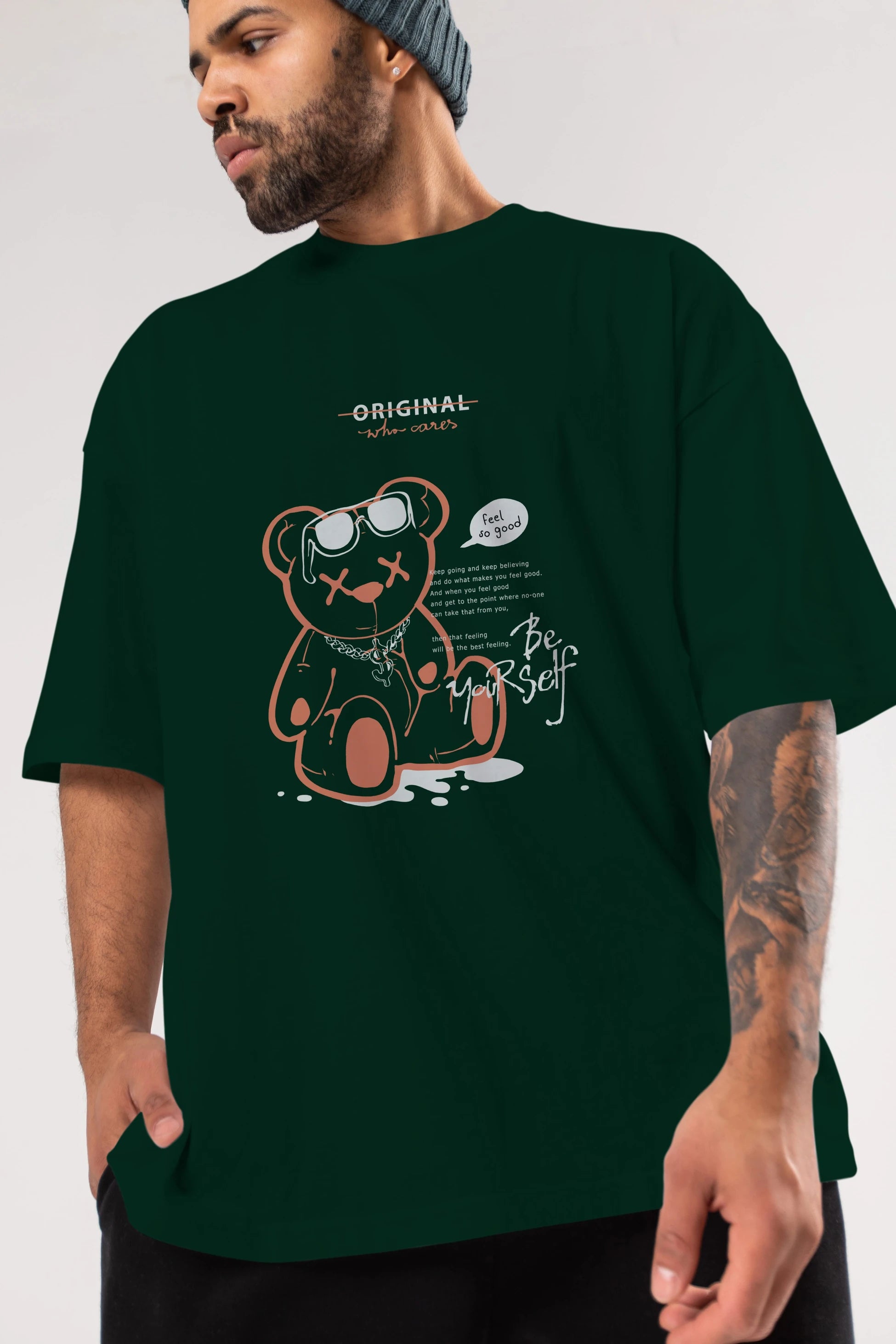 Feel So Good Bear Ön Baskılı Oversize t-shirt Erkek Kadın Unisex