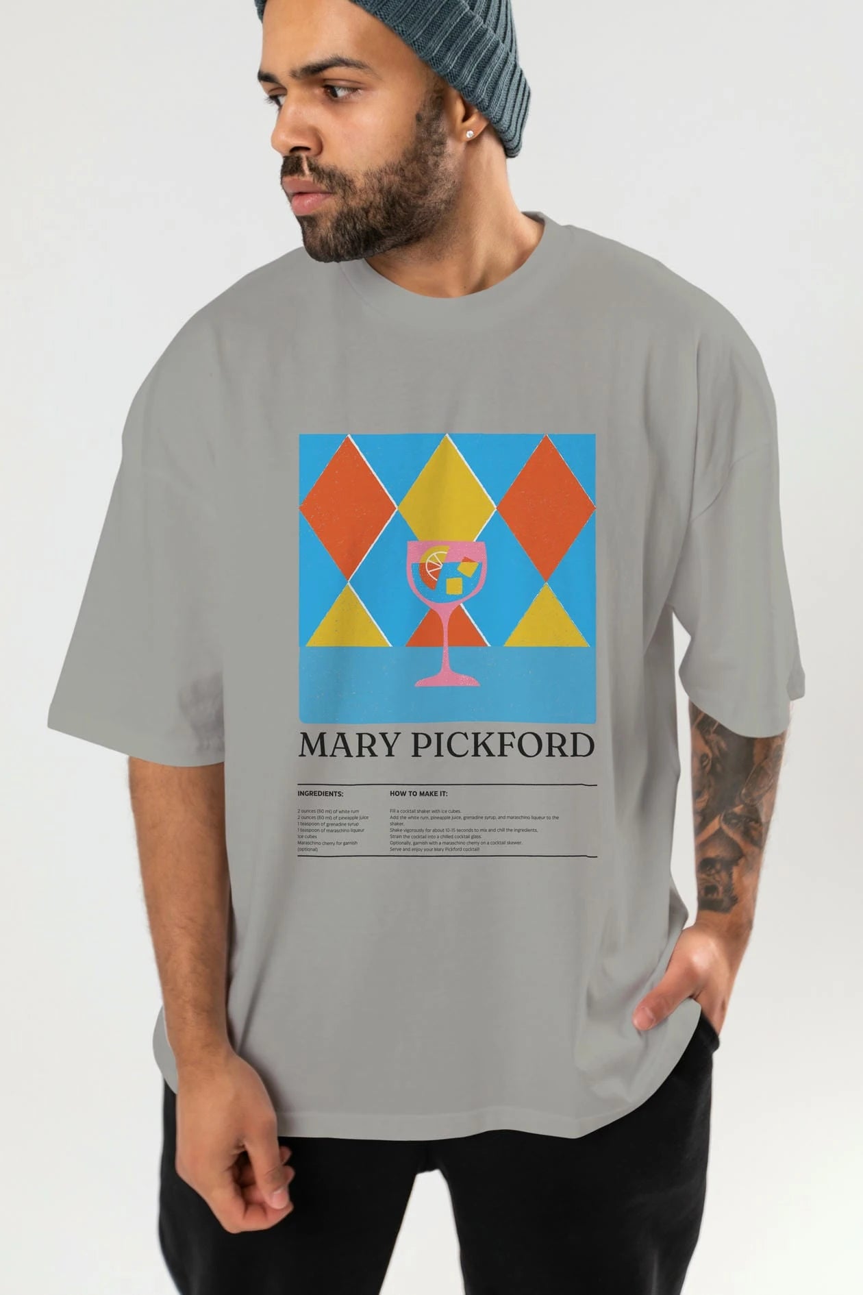 Mary Pickford Kokteyl Ön Baskılı Oversize t-shirt Erkek Kadın %100 Pamuk Bisiklet Yaka tişort