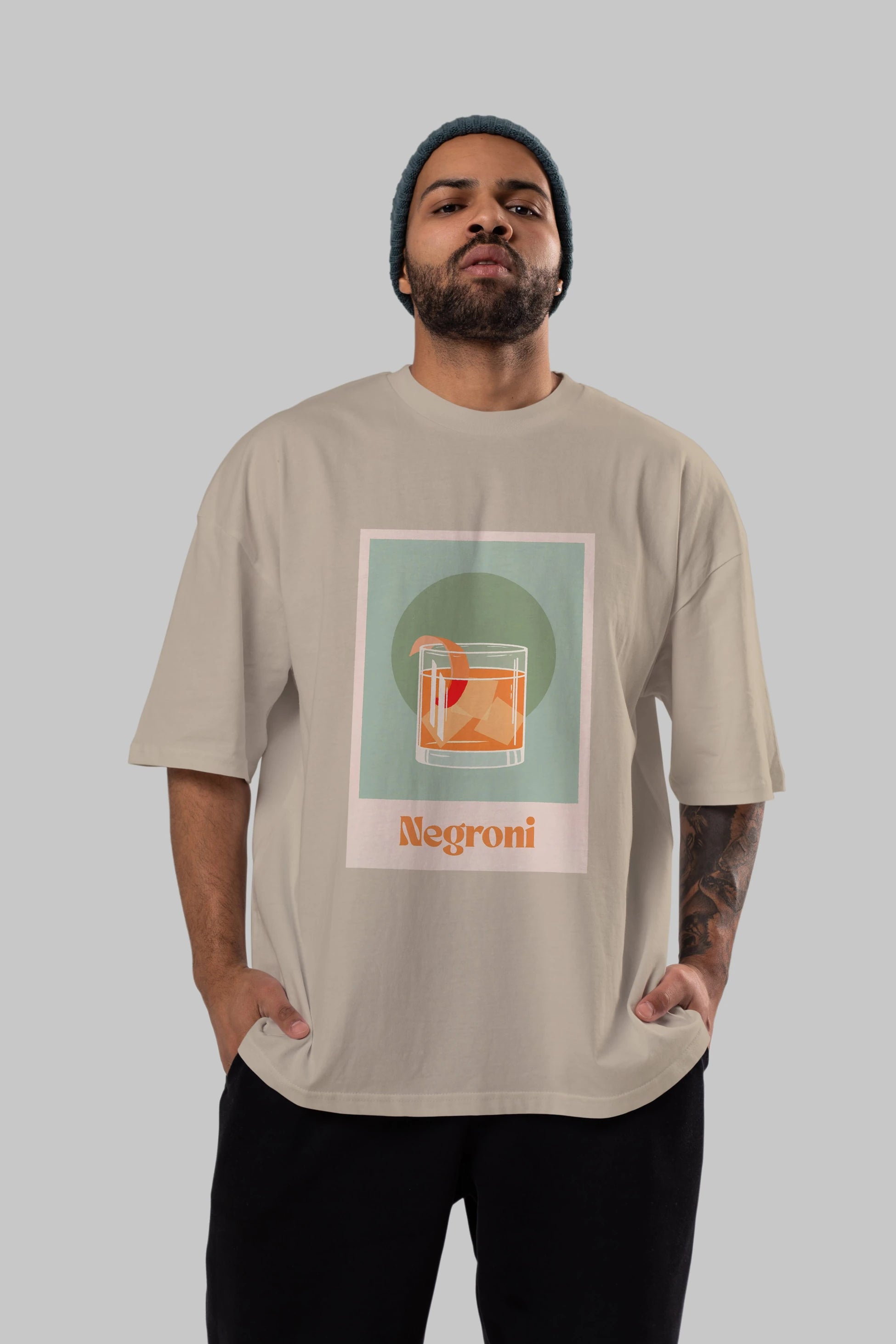Negroni 5 Ön Baskılı Oversize t-shirt Erkek Kadın Unisex %100 Pamuk Bisiklet Yaka tişort