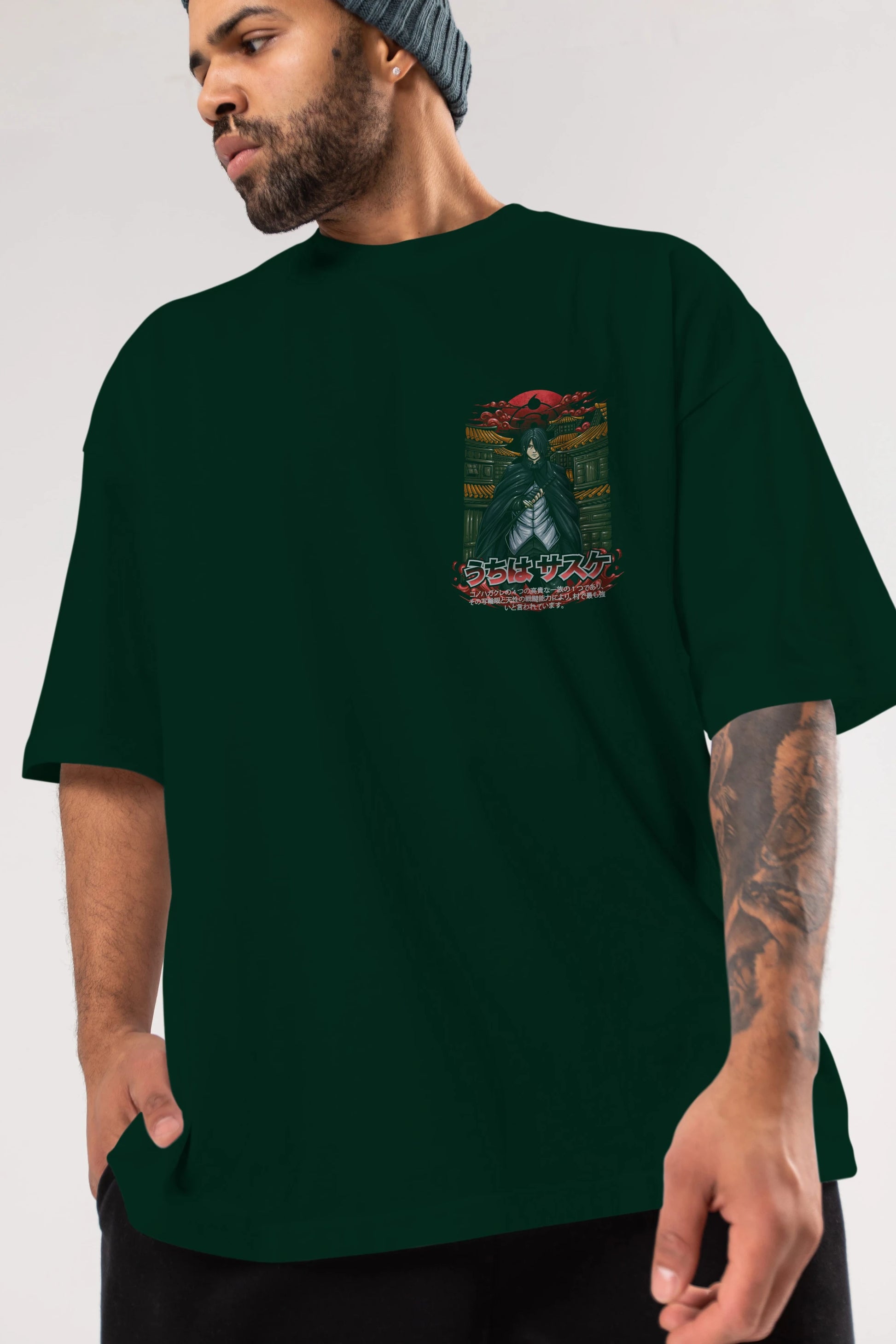 NARUTO SASUKE UCHIHA 1 Ön Sol Baskılı Oversize t-shirt Erkek Kadın Unisex %100 Pamuk Bisiklet Yaka tişort