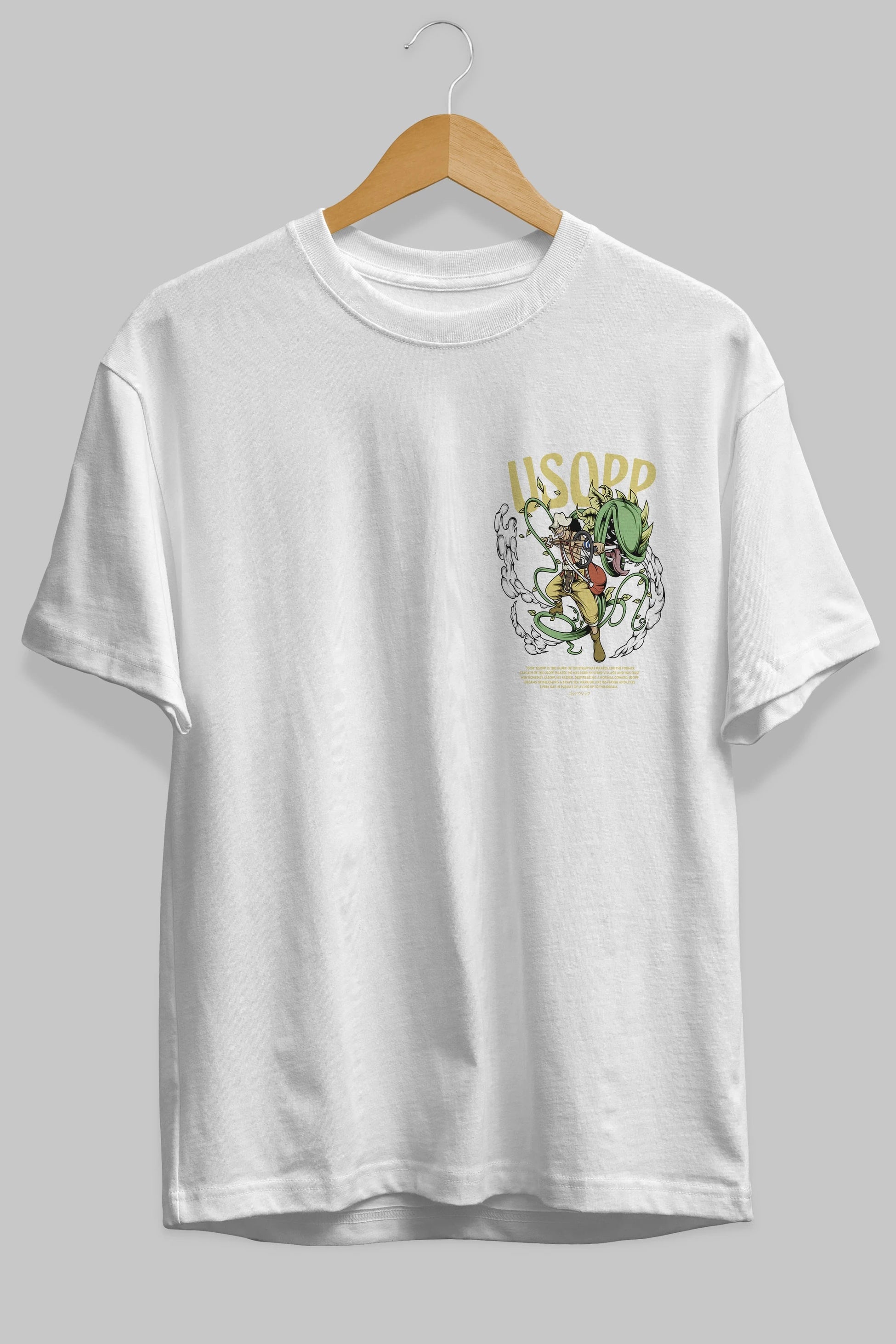 Usopp Ön Sol Baskılı Oversize t-shirt Erkek Kadın Unisex %100 Pamuk Bisiklet Yaka tişort
