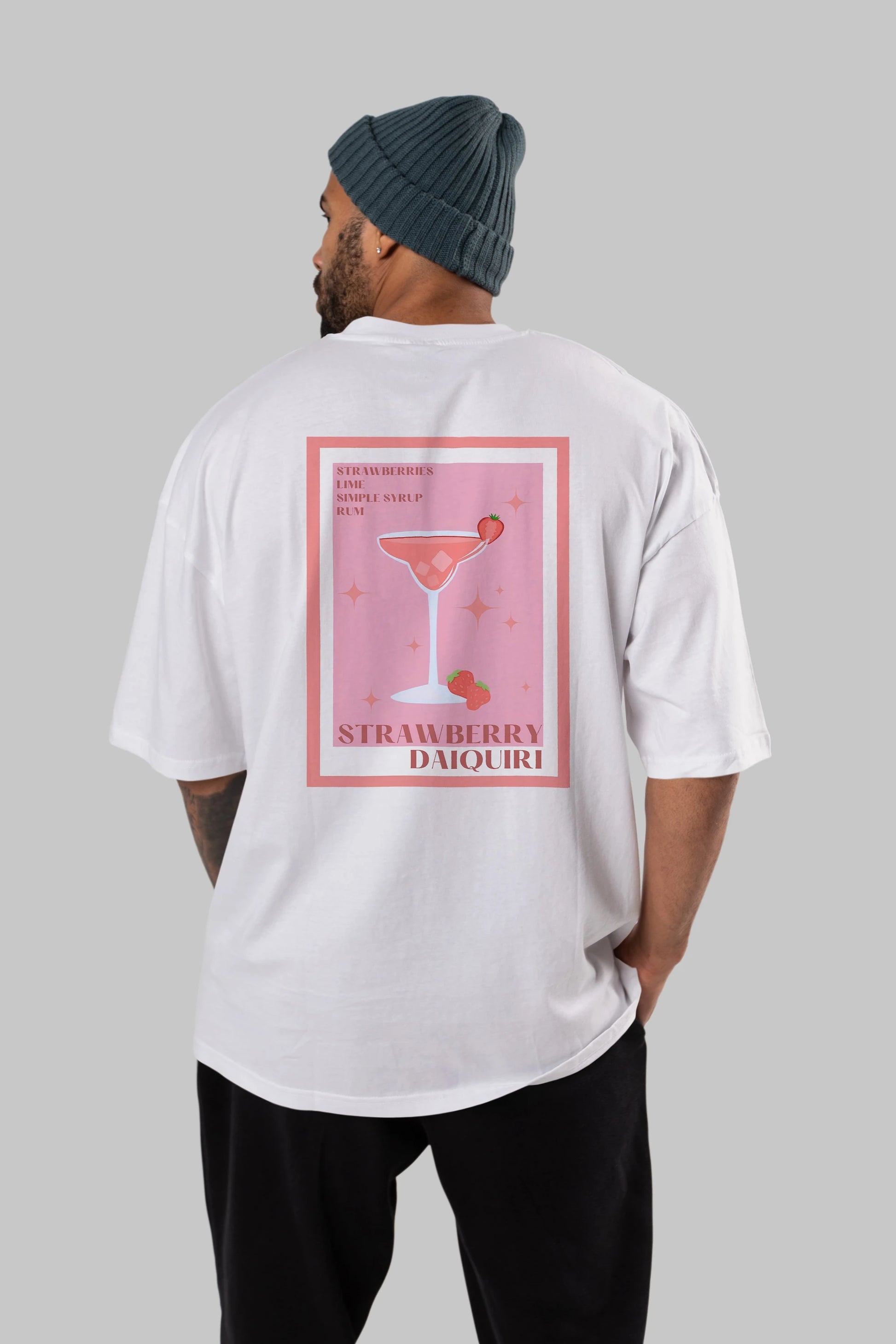 Strawberry Daiquiri Arka Baskılı Oversize t-shirt Erkek Kadın Unisex %100 Pamuk Bisiklet Yaka tişort