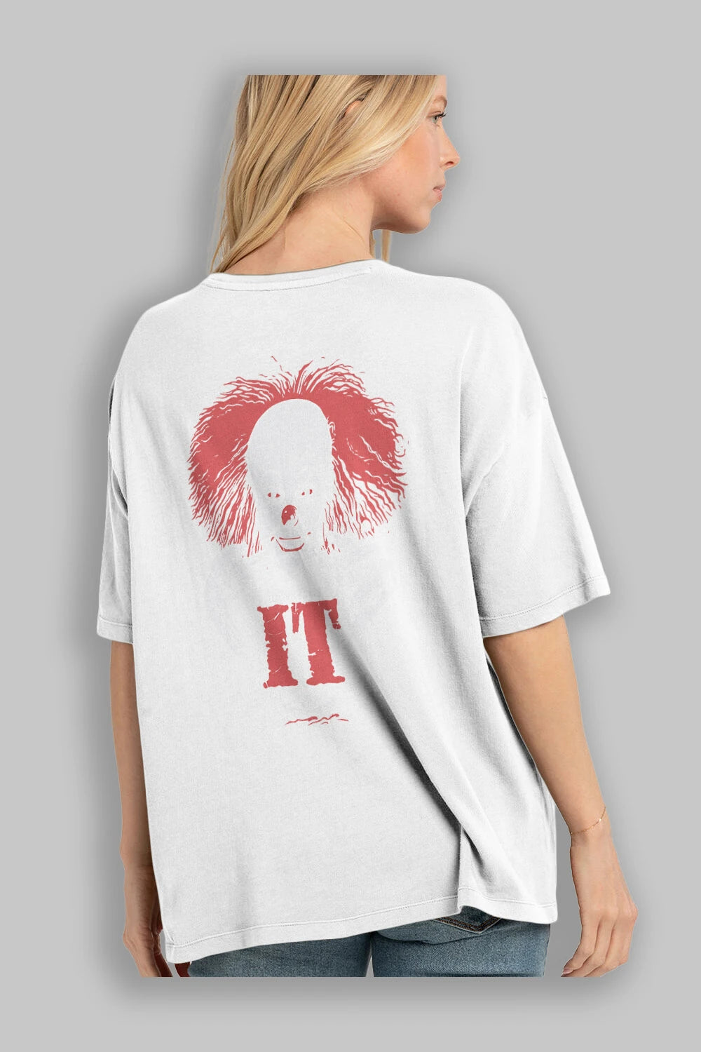it Arka Baskılı Oversize t-shirt Erkek Kadın Unisex %100 Pamuk Bisiklet Yaka tişort