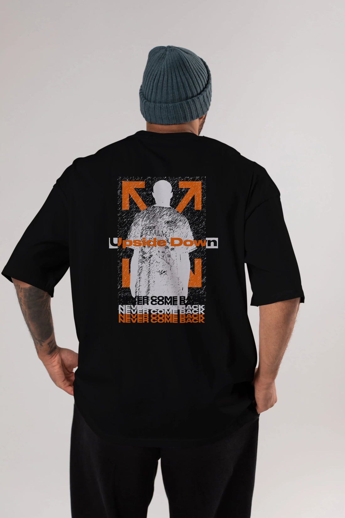 Upside Down Arka Baskılı Oversize t-shirt Erkek Kadın Unisex