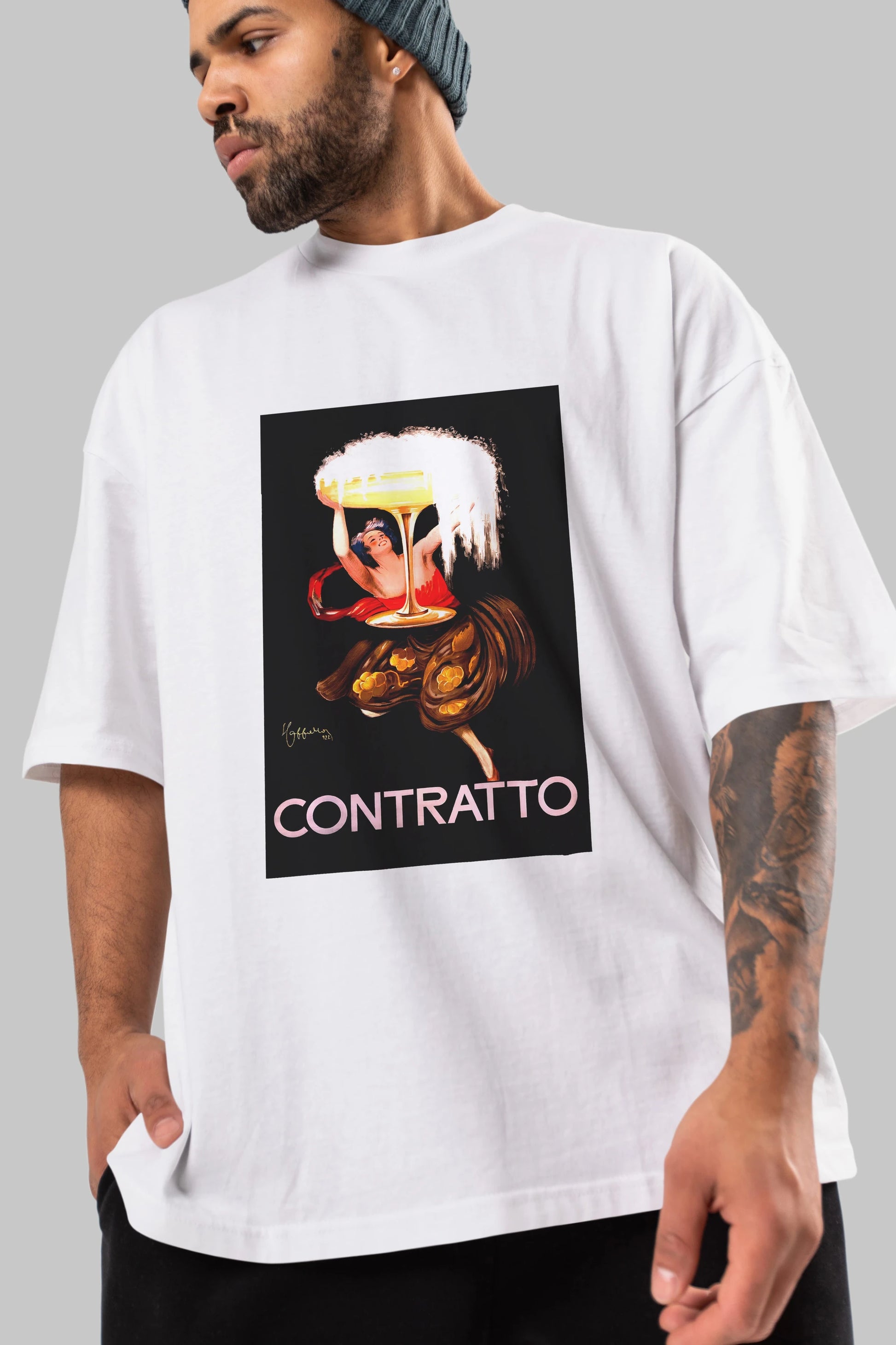 Contratto Ön Baskılı Oversize t-shirt Erkek Kadın Unisex %100 Pamuk Bisiklet Yaka tişort