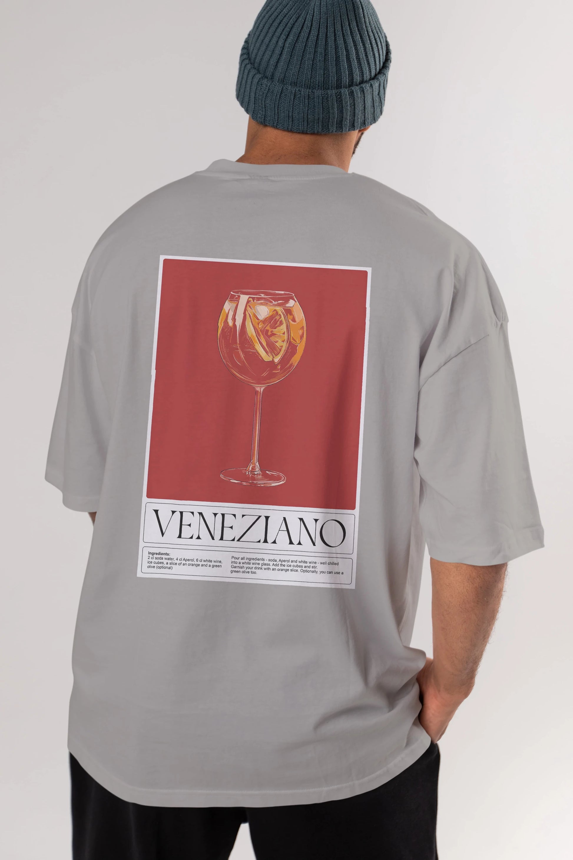 Veneziano Arka Baskılı Oversize t-shirt Erkek Kadın Unisex %100 Pamuk Bisiklet Yaka tişort