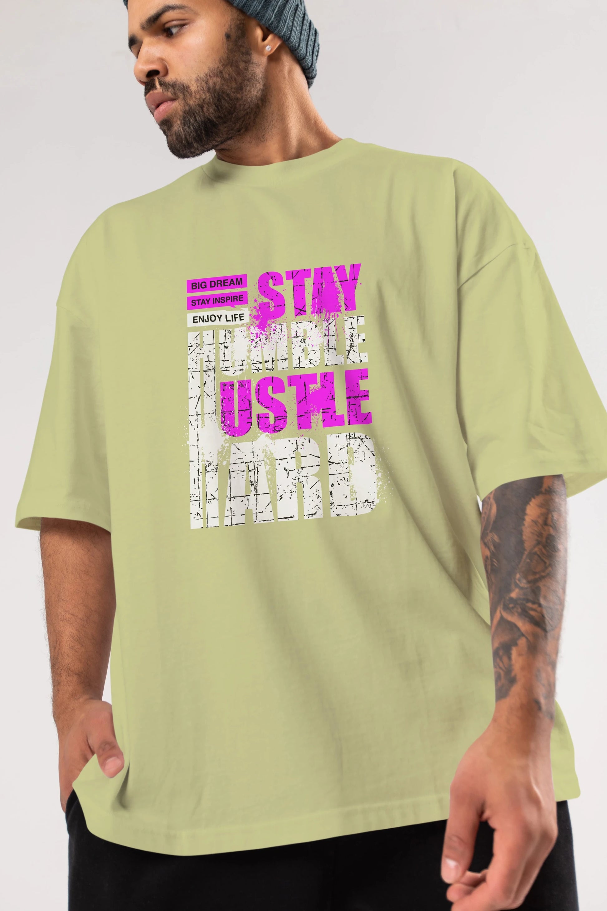 Stay Hustle Ön Baskılı Oversize t-shirt Erkek Kadın Unisex