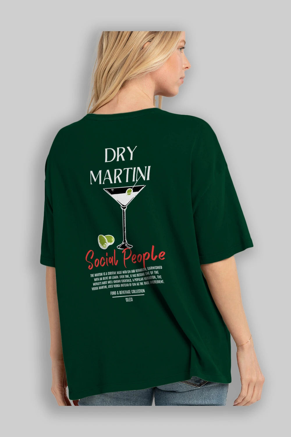 Dry Martını Kokteyl Serisi Baskılı Oversize t-shirt Erkek Kadın Unisex %100 Pamuk Bisiklet Yaka tişort