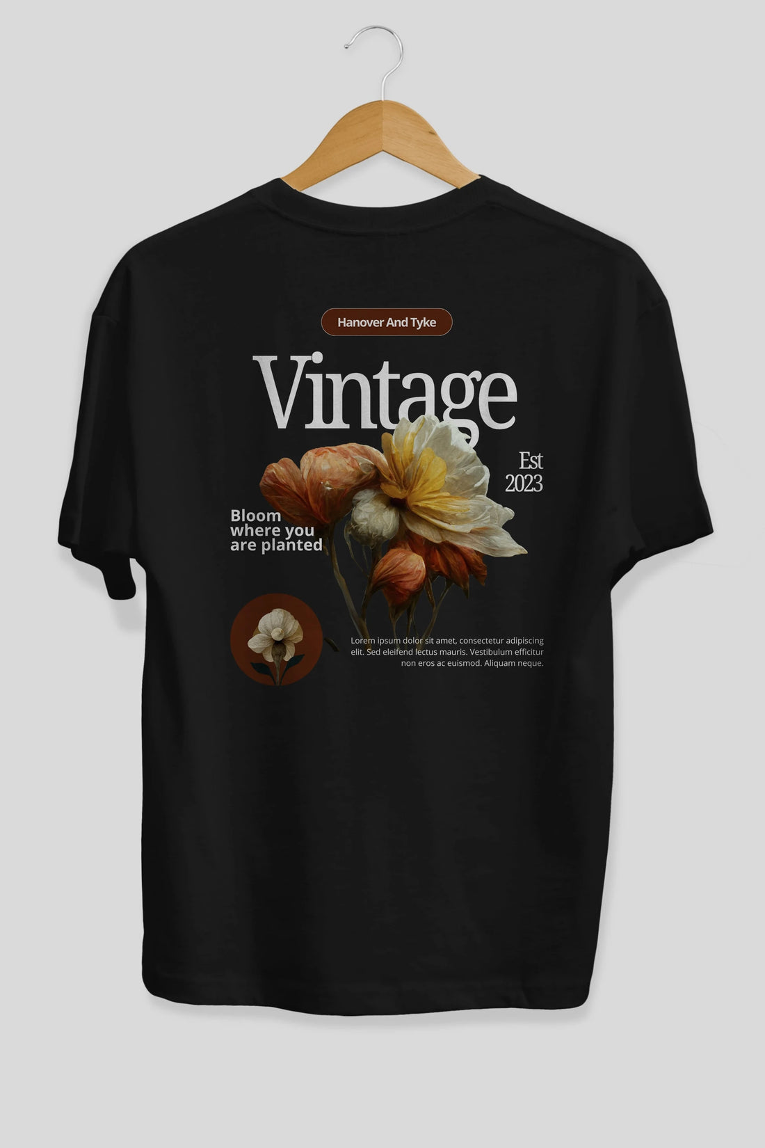 Vintage Çiçek Arka Baskılı Oversize t-shirt Erkek Kadın Unisex