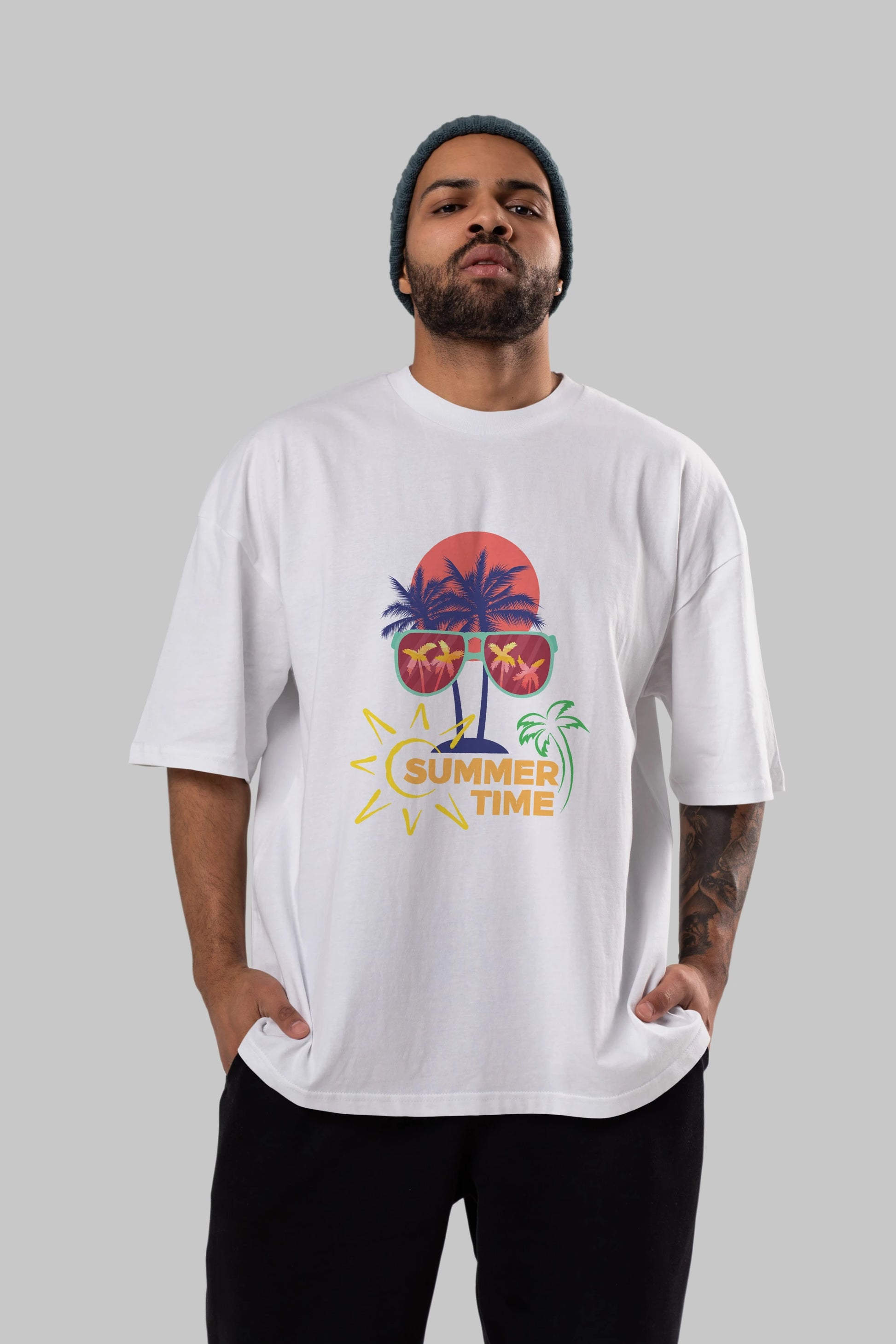 Summer Time Yazılı Ön Baskılı Oversize t-shirt Erkek Kadın Unisex