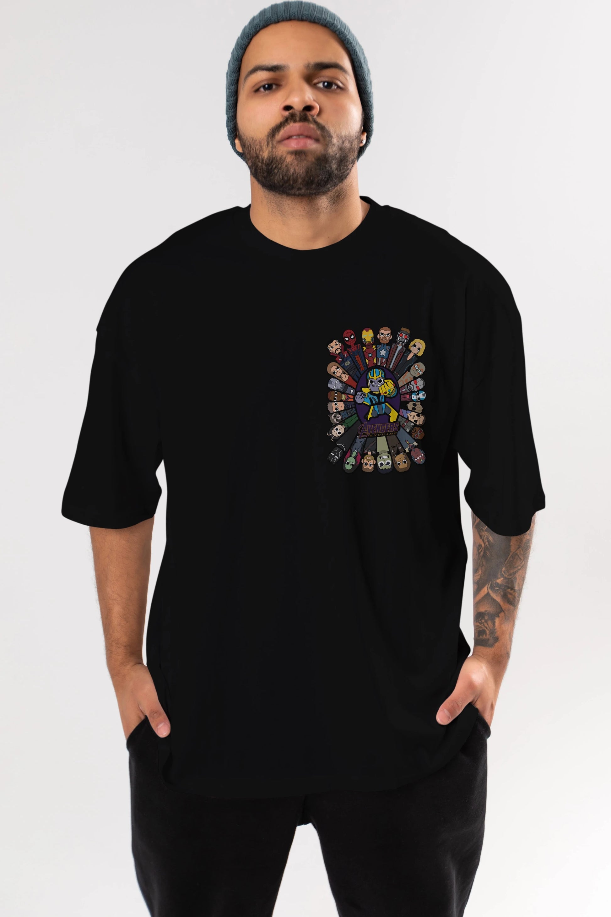 The Avengers (2) Ön Sol Baskılı Oversize t-shirt Erkek Kadın Unisex %100 Pamuk Bisiklet Yaka tişort