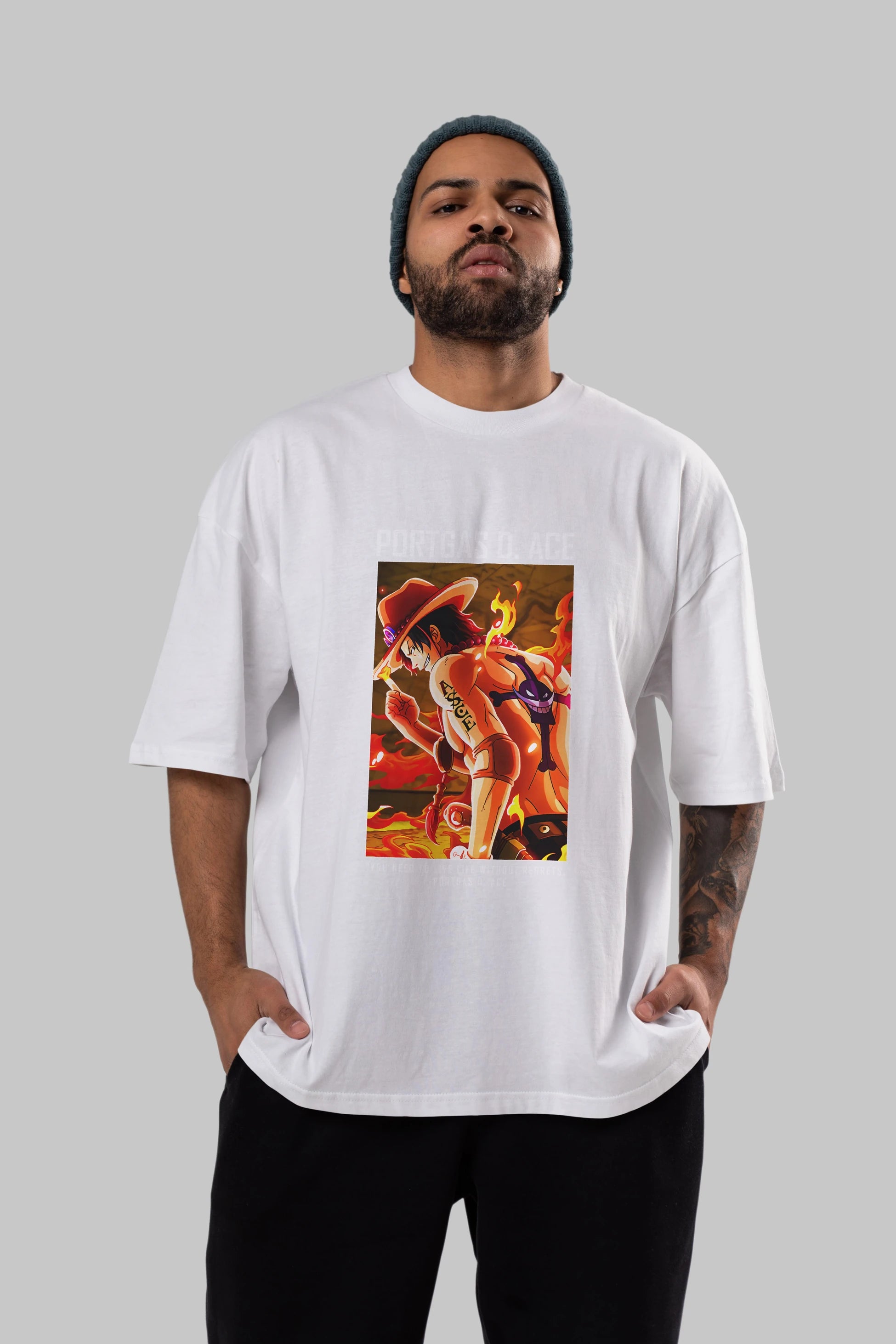 Portgas D. Ace Anime Ön Baskılı Oversize t-shirt Erkek Kadın Unisex