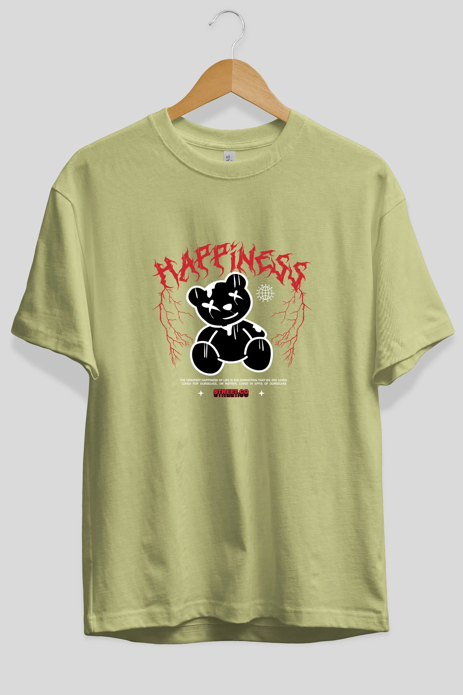 Happiness Bear Ön Baskılı Oversize t-shirt Erkek Kadın Unisex