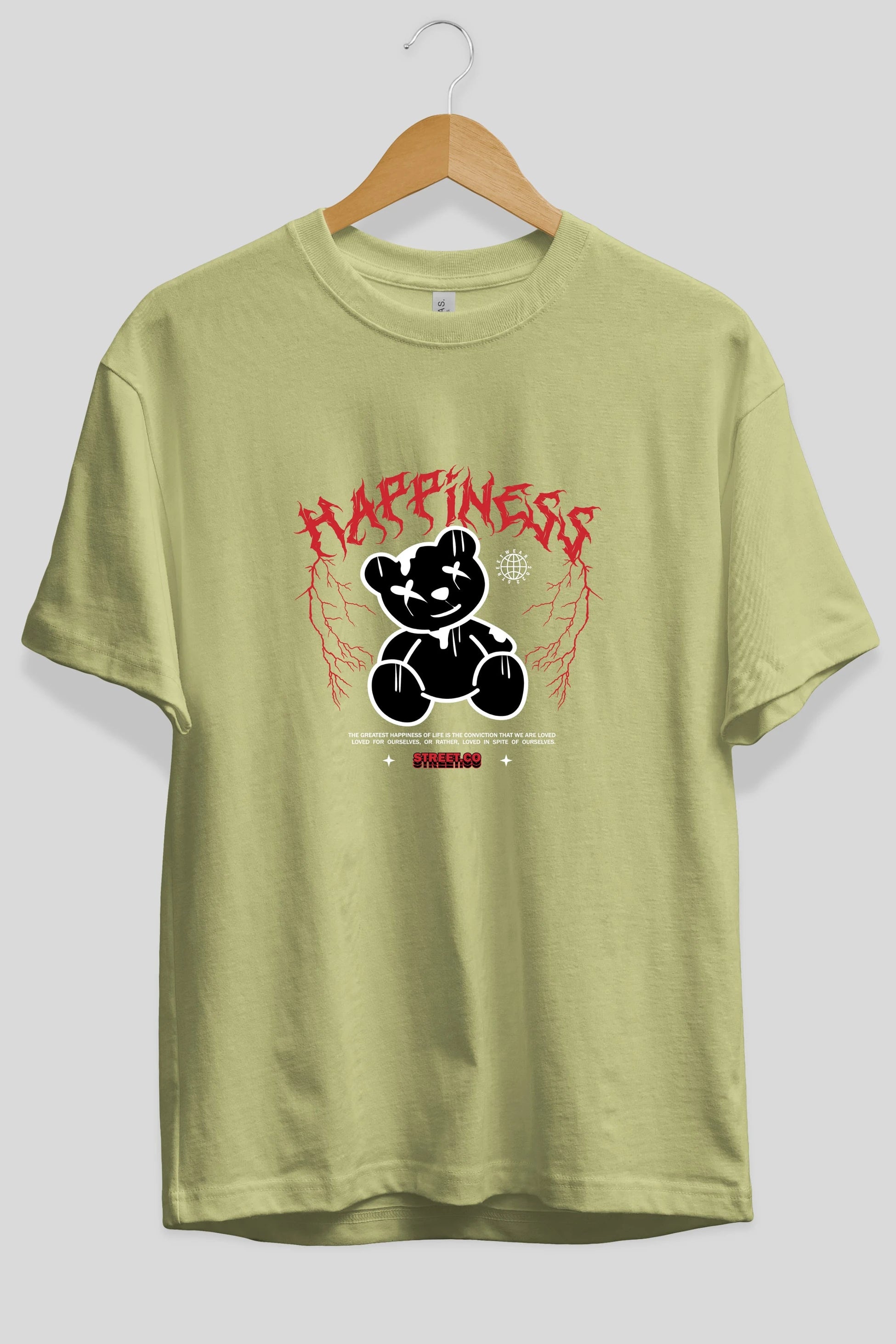 Happiness Bear Ön Baskılı Oversize t-shirt Erkek Kadın Unisex