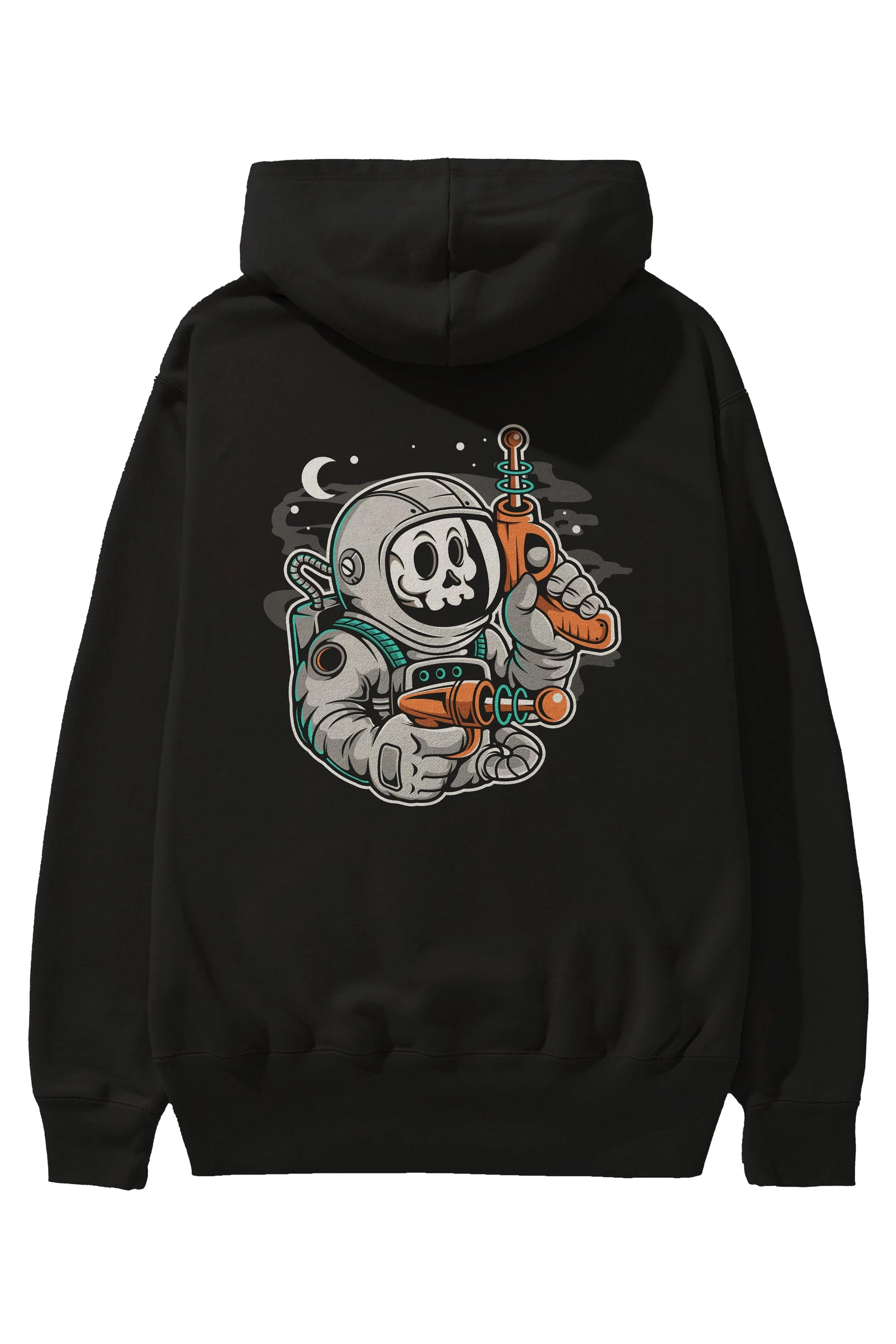 Astronaut Ray Gun Arka Baskılı Hoodie Oversize Kapüşonlu Sweatshirt Erkek Kadın Unisex