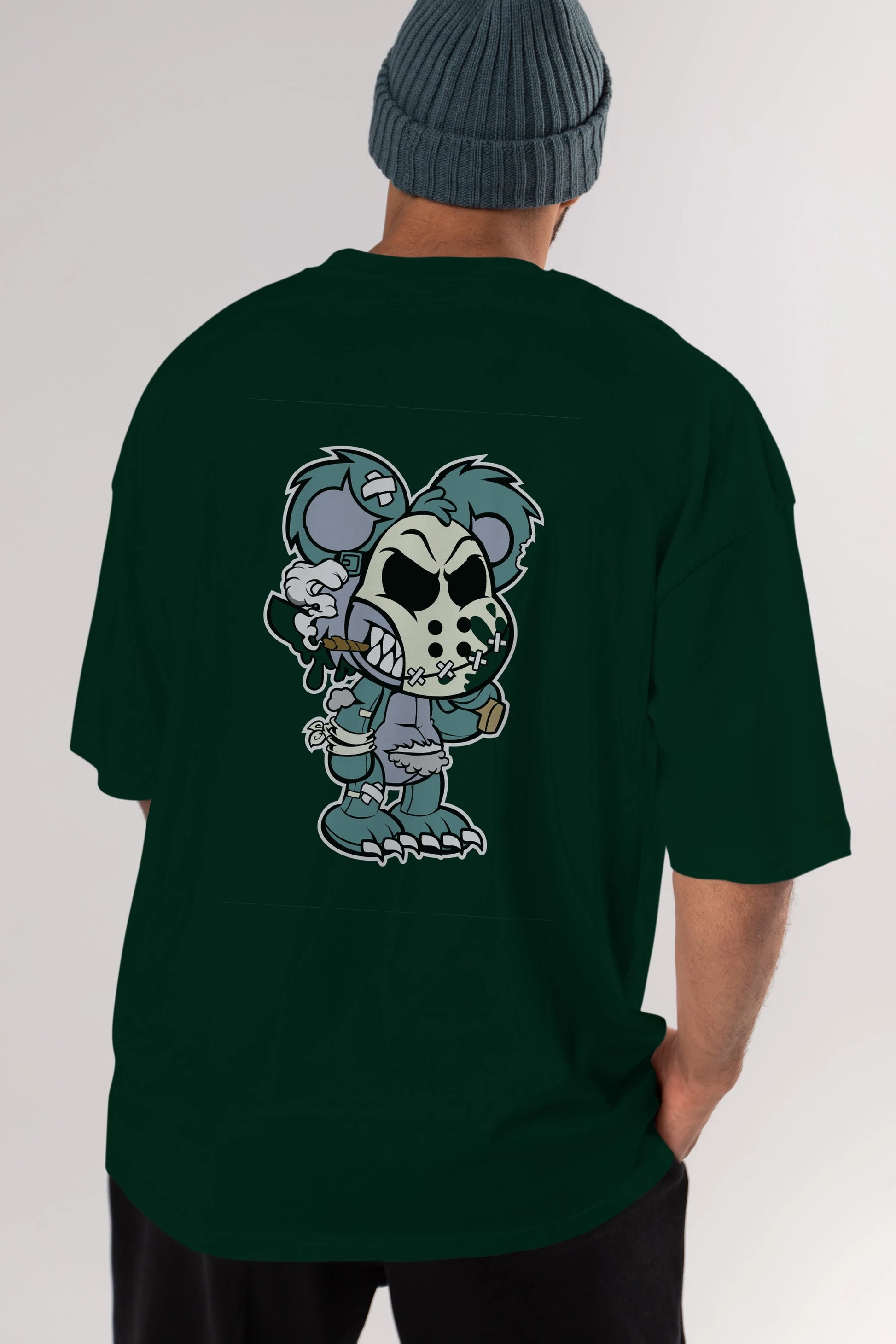 Evil Teddy Bear Arka Baskılı Oversize t-shirt Erkek Kadın Unisex %100 Pamuk tişort