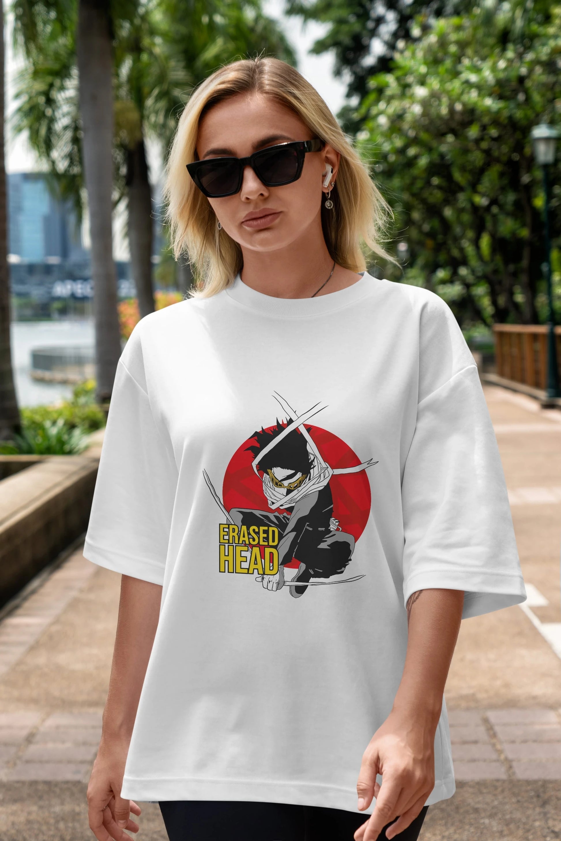 Erased Head Anime Ön Baskılı Oversize t-shirt %100 pamuk Erkek Kadın Unisex