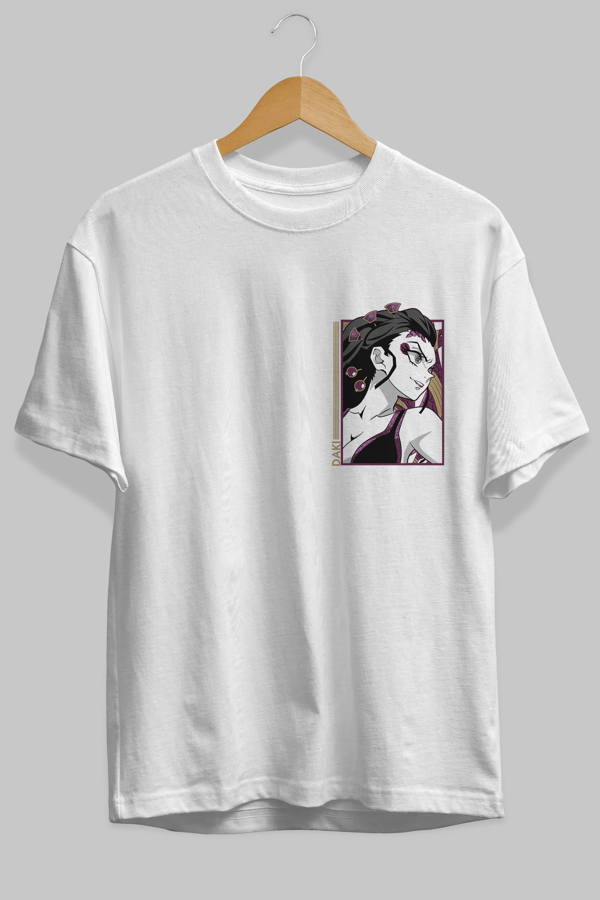 Daki DEMION SLAYER Ön Sol Baskılı Oversize t-shirt Erkek Kadın Unisex %100 Pamuk Bisiklet Yaka tişort