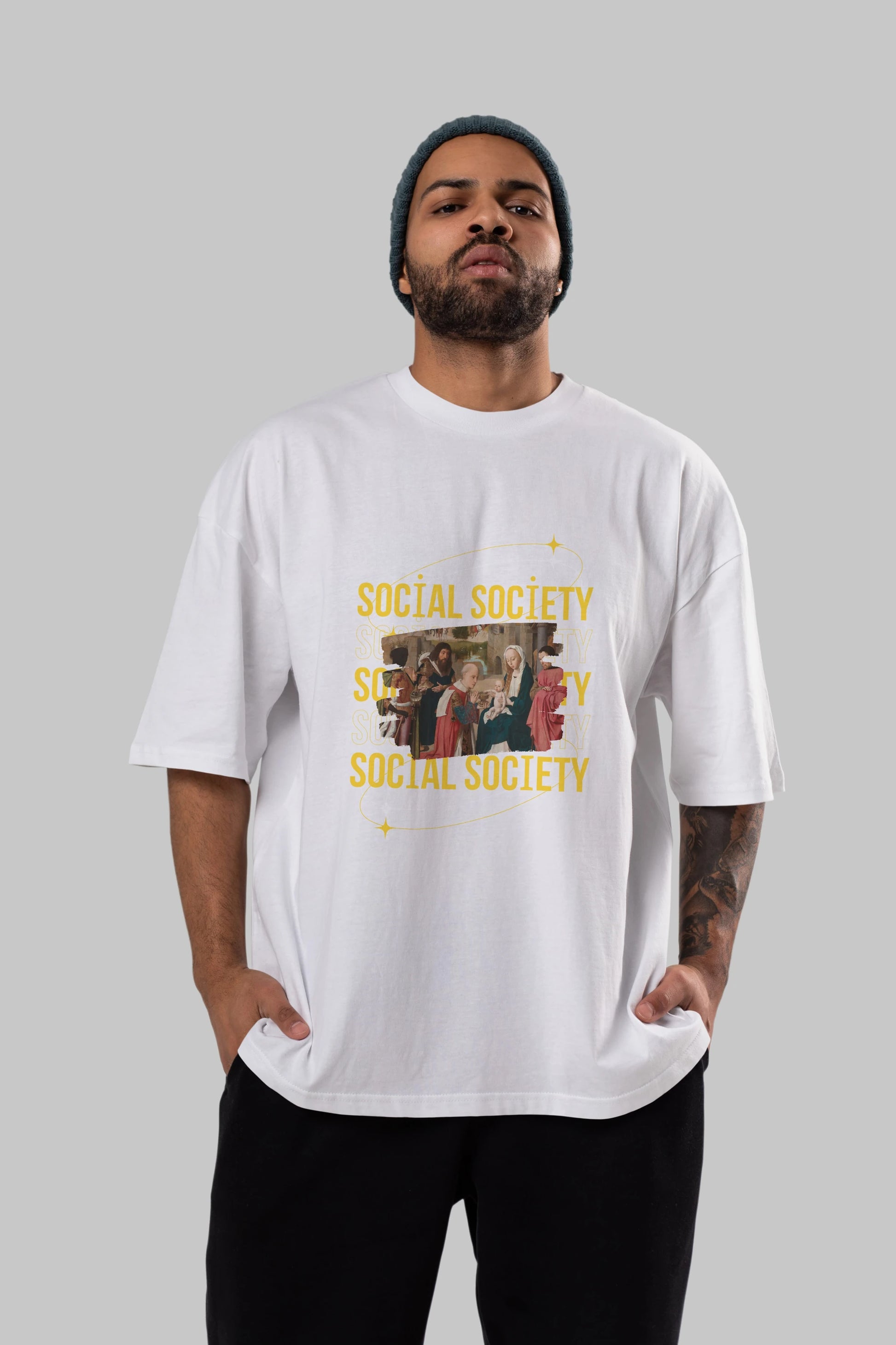 Social Society Yazılı Ön Baskılı Oversize t-shirt Erkek Kadın Unisex