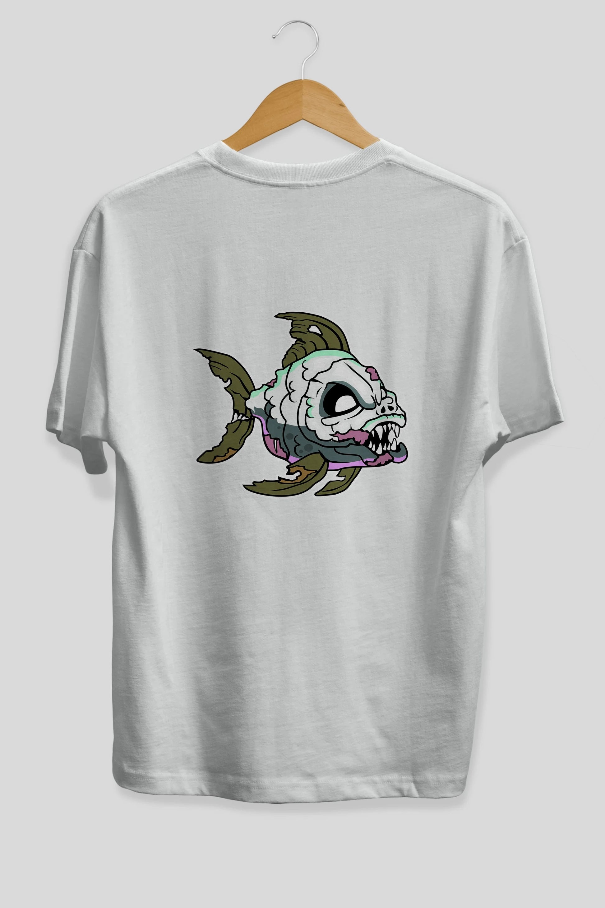 Fish Monster Arka Baskılı Oversize t-shirt Erkek Kadın Unisex %100 Pamuk tişort