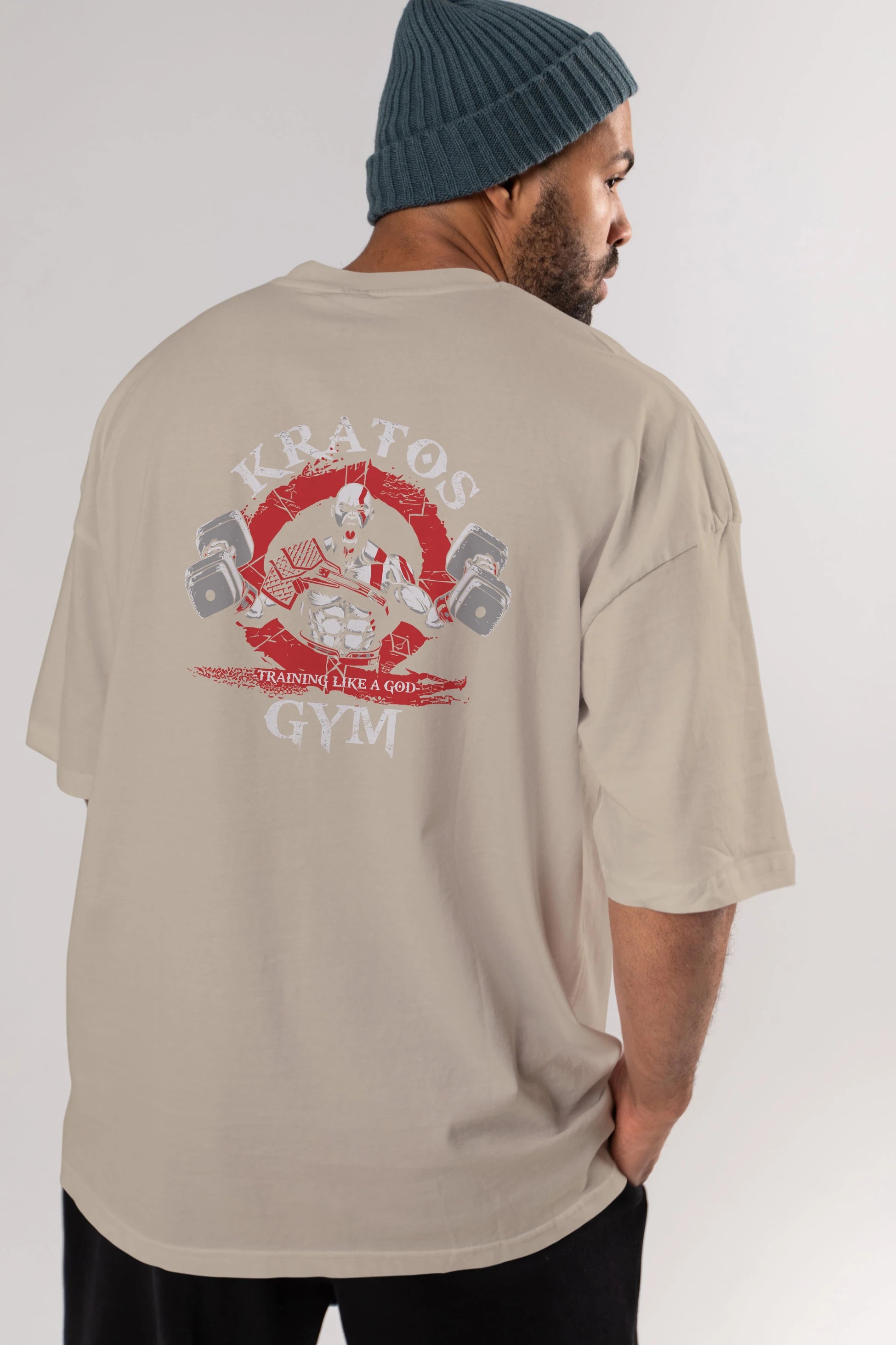 Kratos GYM Arka Baskılı Oversize t-shirt Erkek Kadın Unisex %100 Pamuk Bisiklet Yaka tişort