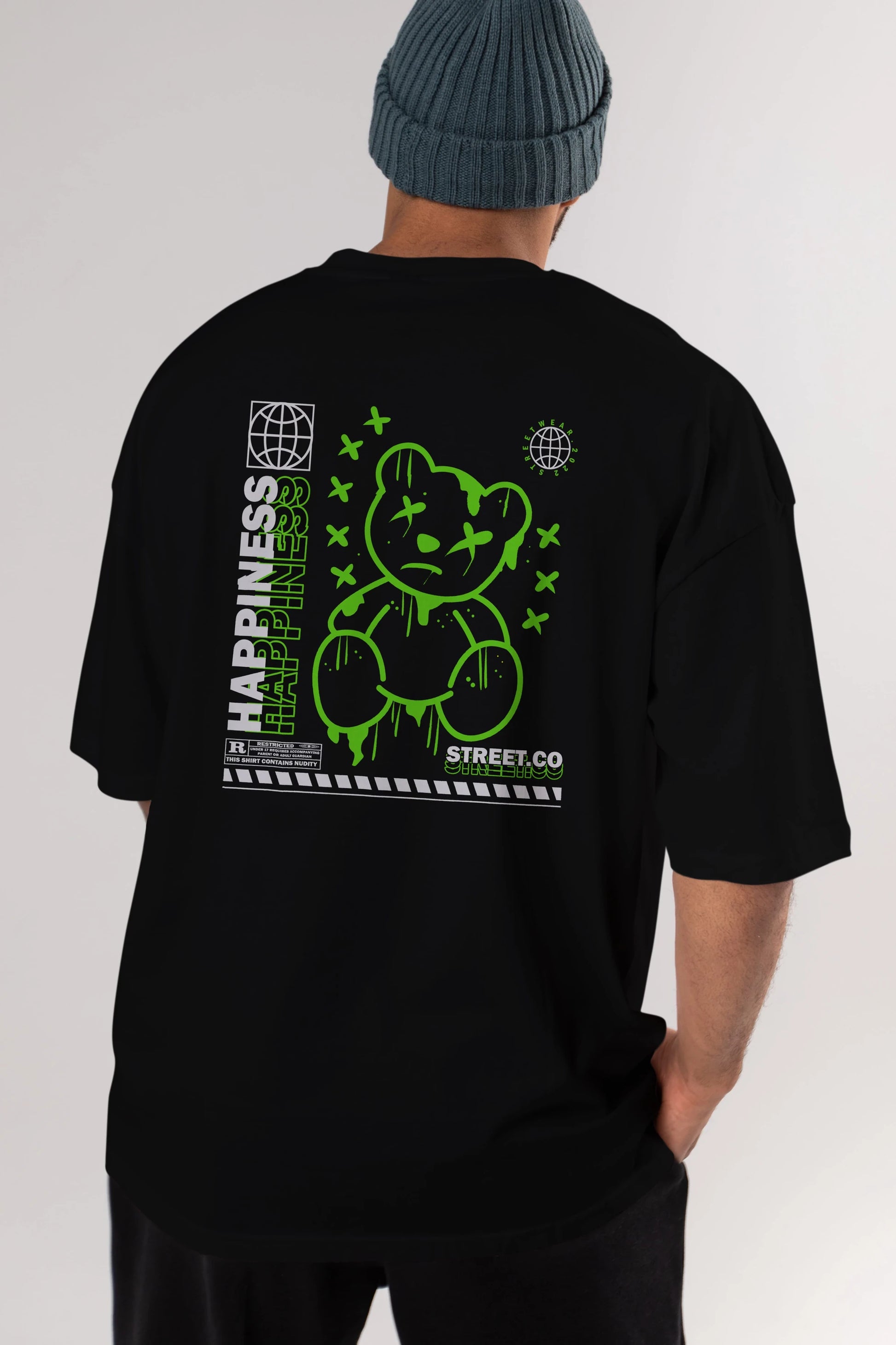 Happiness Bear 3 Arka Baskılı Oversize t-shirt Erkek Kadın Unisex