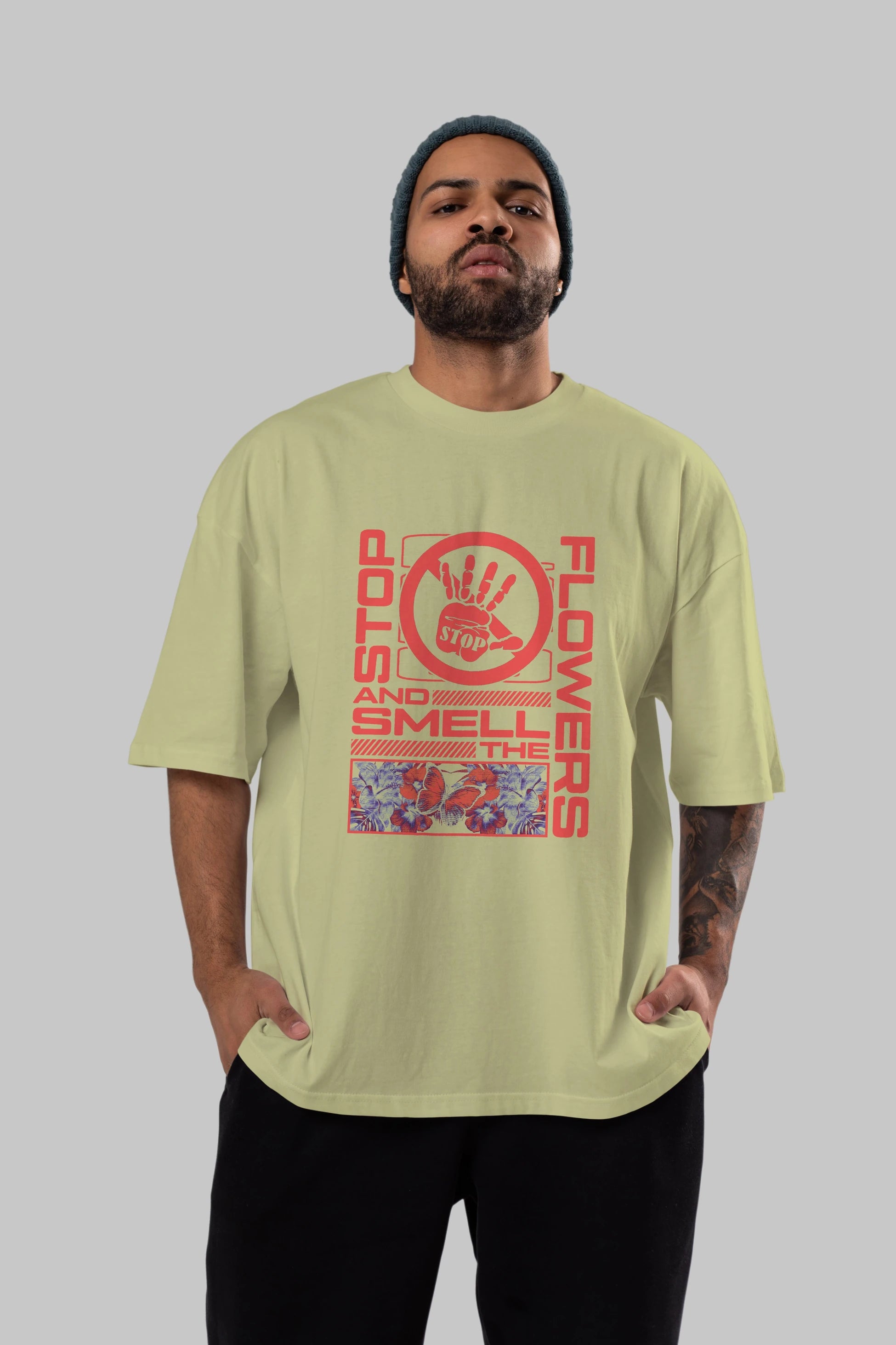 Stop and smell the flowers Ön Baskılı Oversize t-shirt Erkek Kadın Unisex