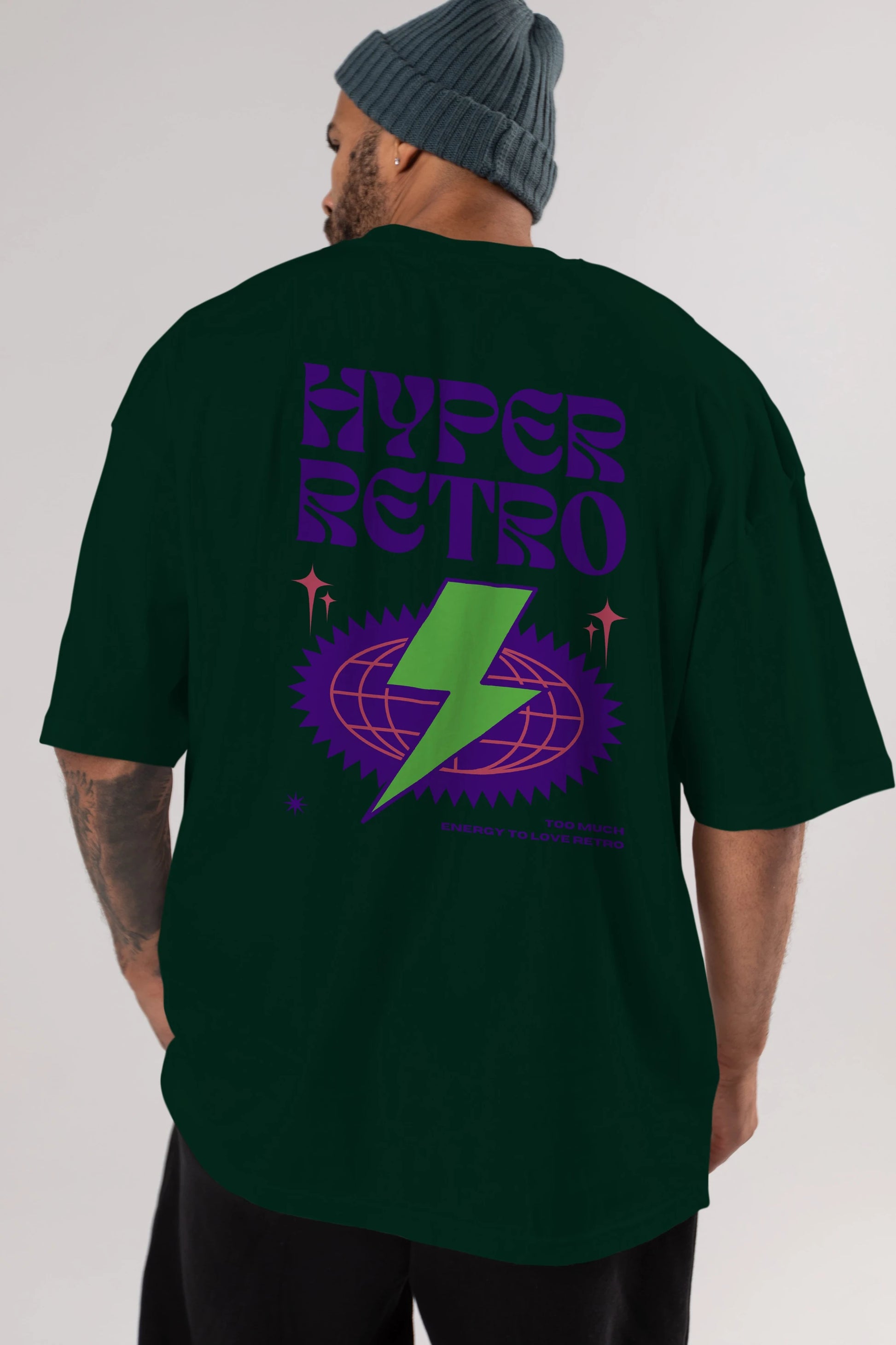 Hyper Retro Yazılı Arka Baskılı Oversize t-shirt Erkek Kadın Unisex