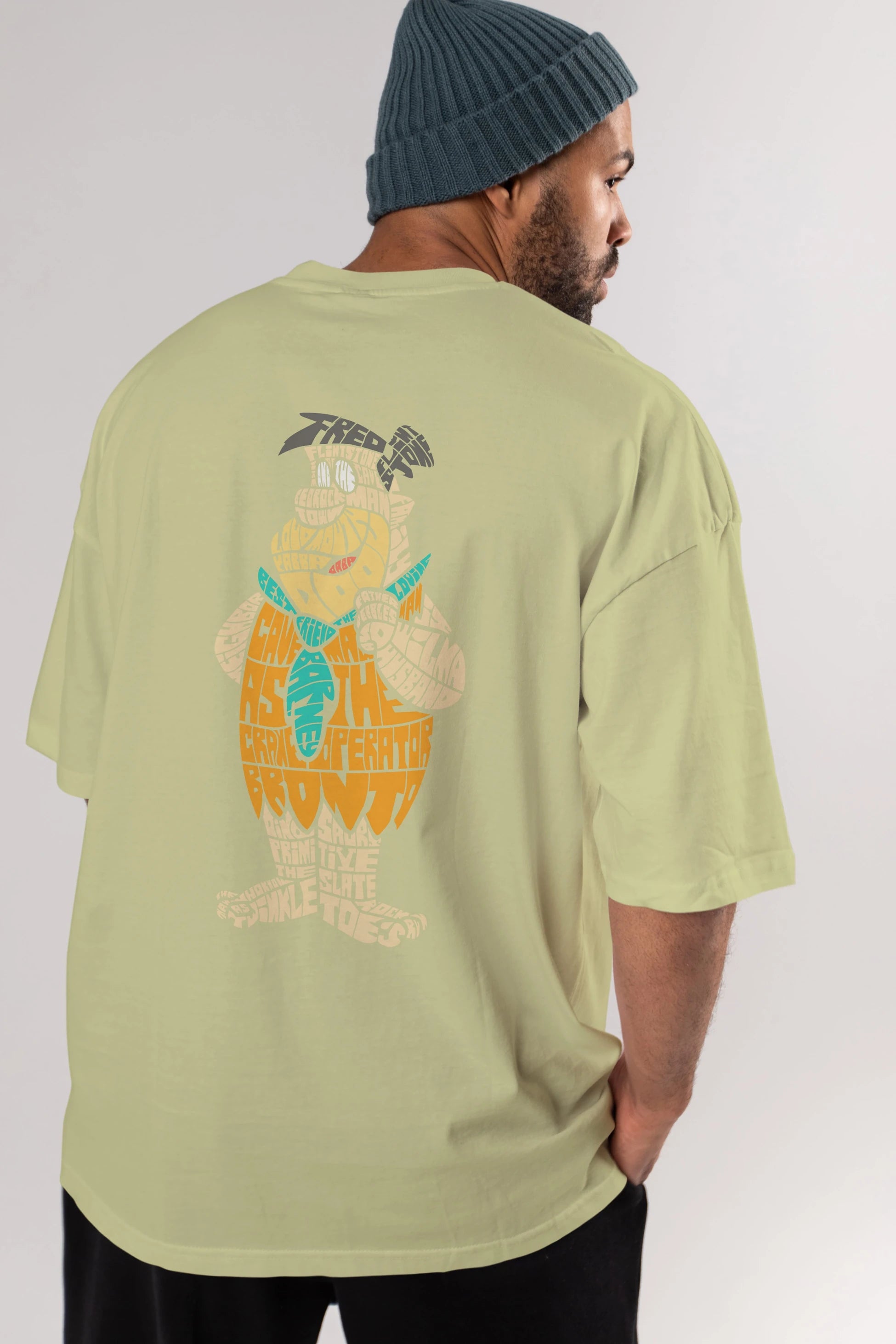 Fred Flintstone Arka Baskılı Oversize t-shirt %100 pamuk Erkek Kadın Unisex