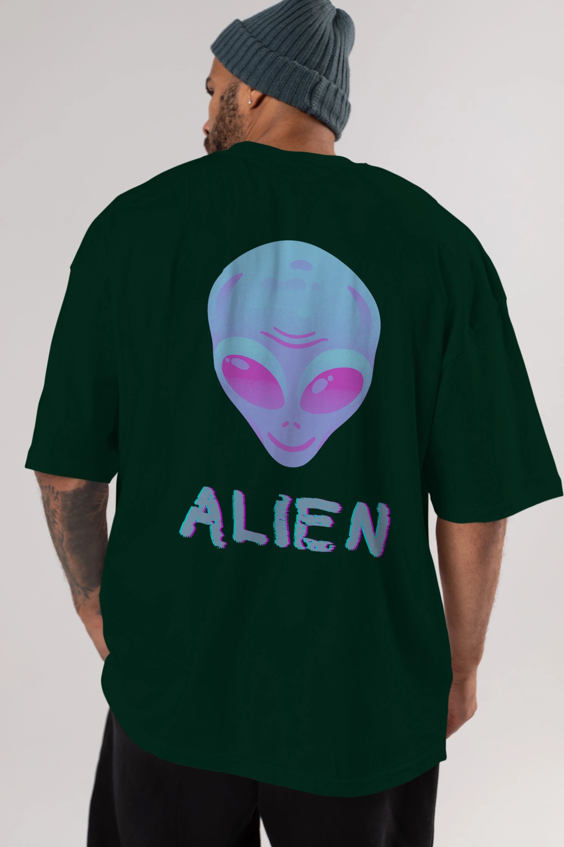 Alien Arka Baskılı Oversize t-shirt Erkek Kadın Unisex
