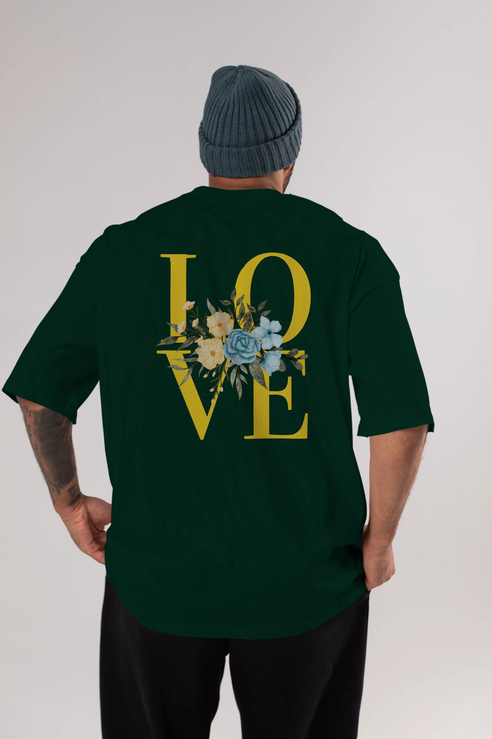 Love Flower Arka Baskılı Oversize t-shirt Erkek Kadın Unisex