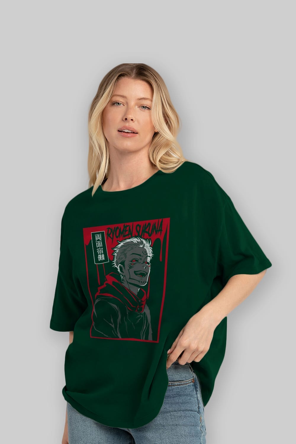 SUKUNA Anime Ön Baskılı Oversize t-shirt %100 pamuk Erkek Kadın Unisex