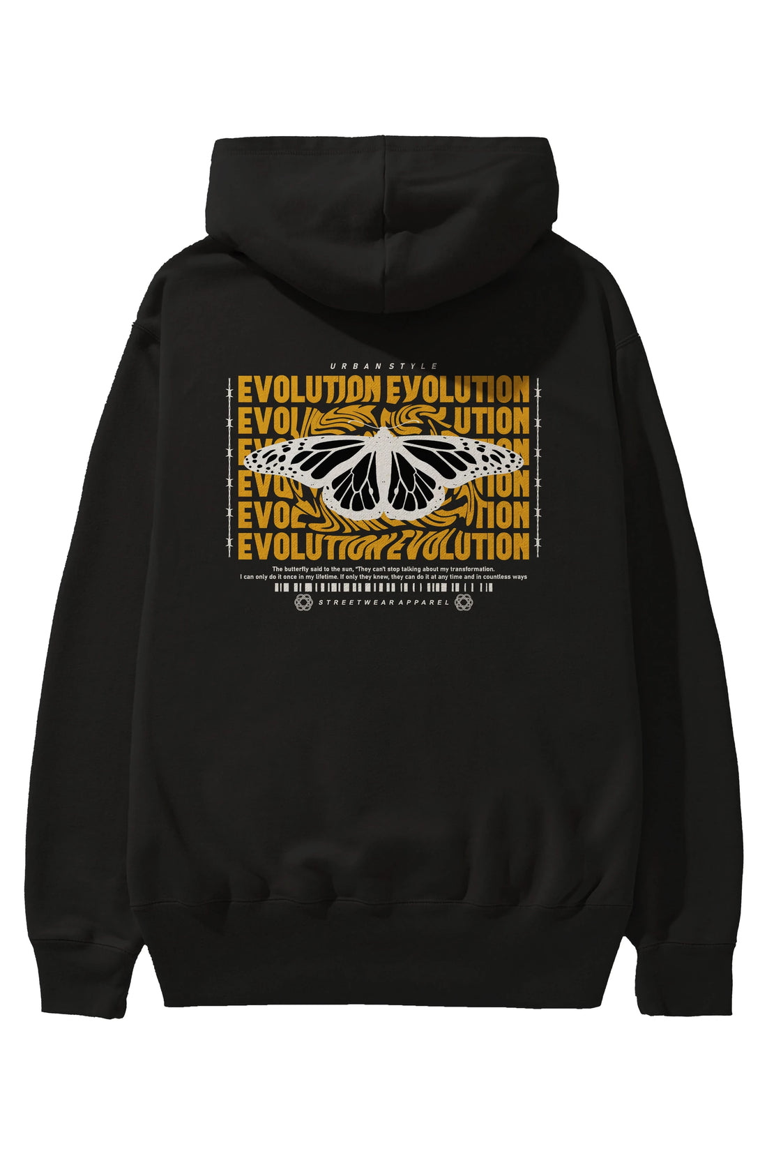 Evolution Urban Style Arka Baskılı Hoodie Oversize Kapüşonlu Sweatshirt Erkek Kadın Unisex