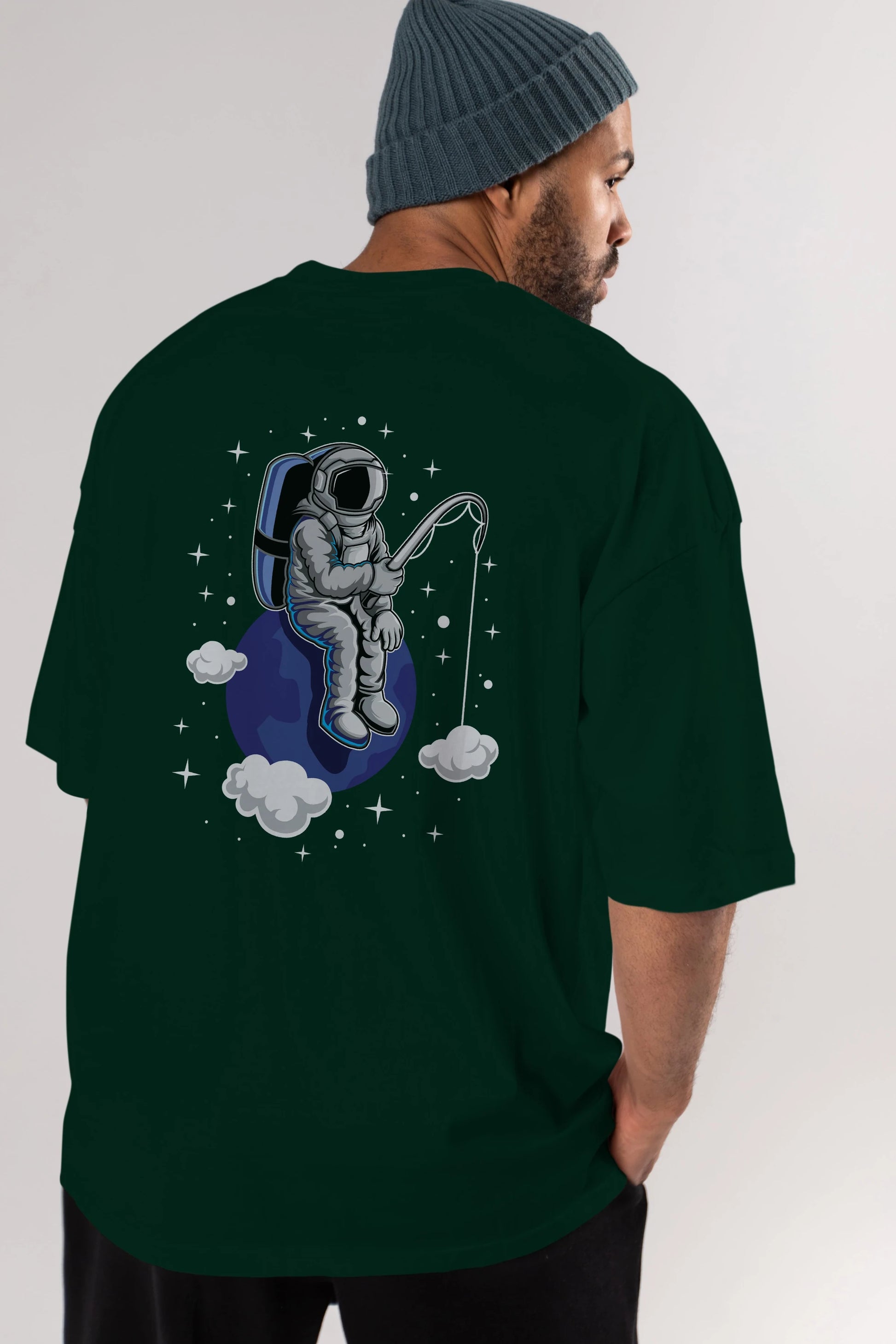 Astronaut Fishing (2) Arka Baskılı Oversize t-shirt Erkek Kadın Unisex