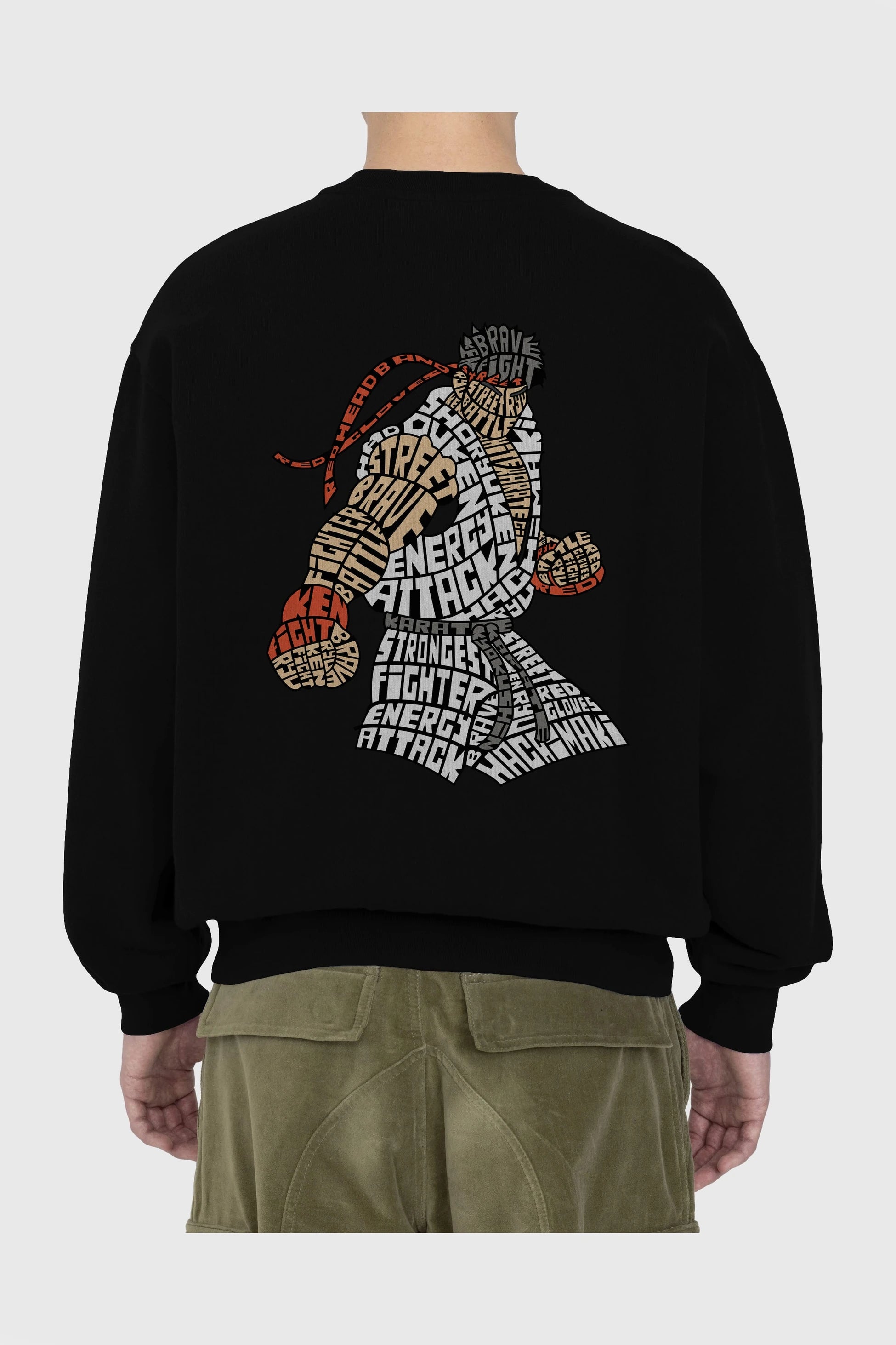 Hadouken Arka Baskılı Oversize Sweatshirt Erkek Kadın Unisex
