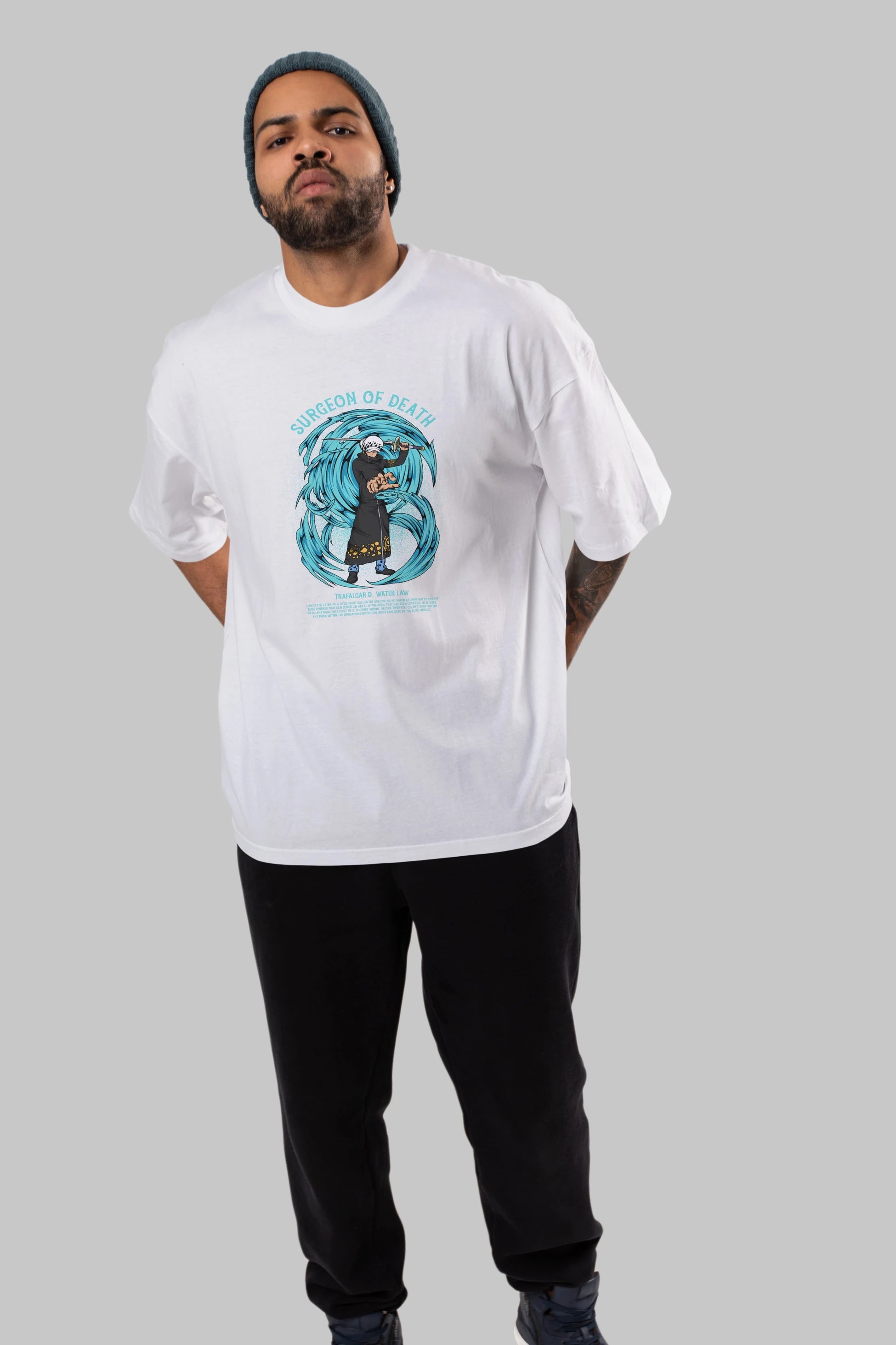 Trafalgad D. Water Law Anime Ön Baskılı Oversize t-shirt %100 pamuk Erkek Kadın Unisex