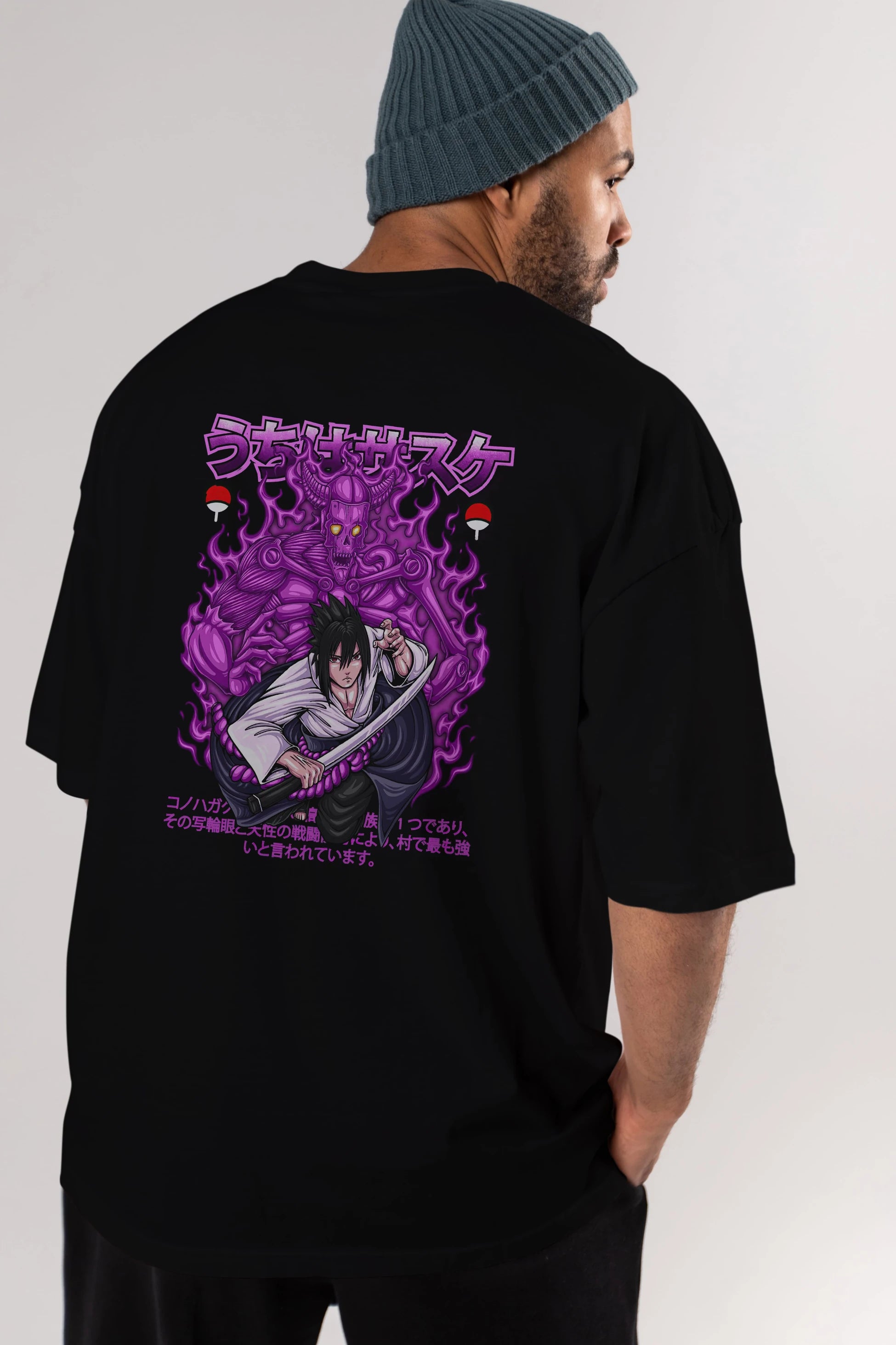 SASUKE UCHIHA NARUTO Anime Arka Baskılı Oversize t-shirt Erkek Kadın Unisex