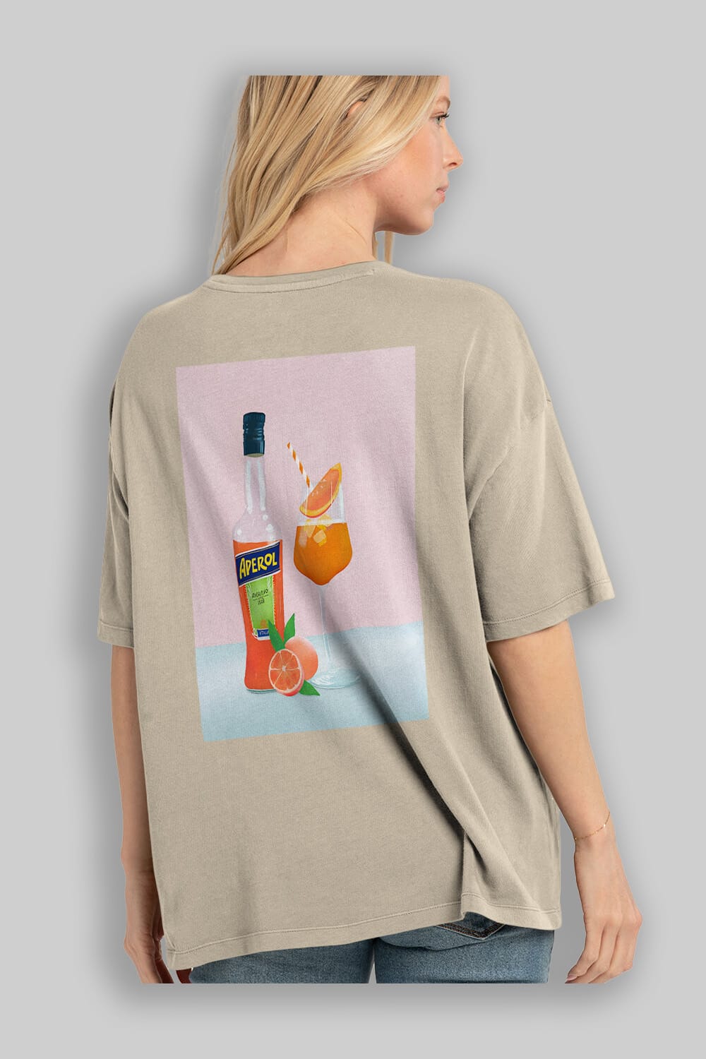 Aperol Spritz 3 Arka Baskılı Oversize t-shirt Erkek Kadın Unisex %100 Pamuk Bisiklet Yaka tişort