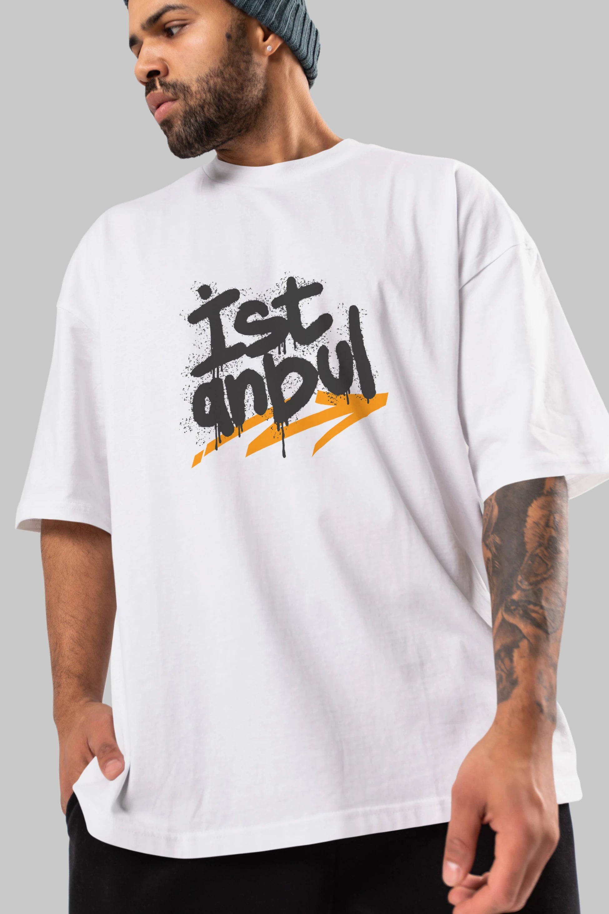 istanbul Yazılı Ön Baskılı Oversize t-shirt Erkek Kadın Unisex