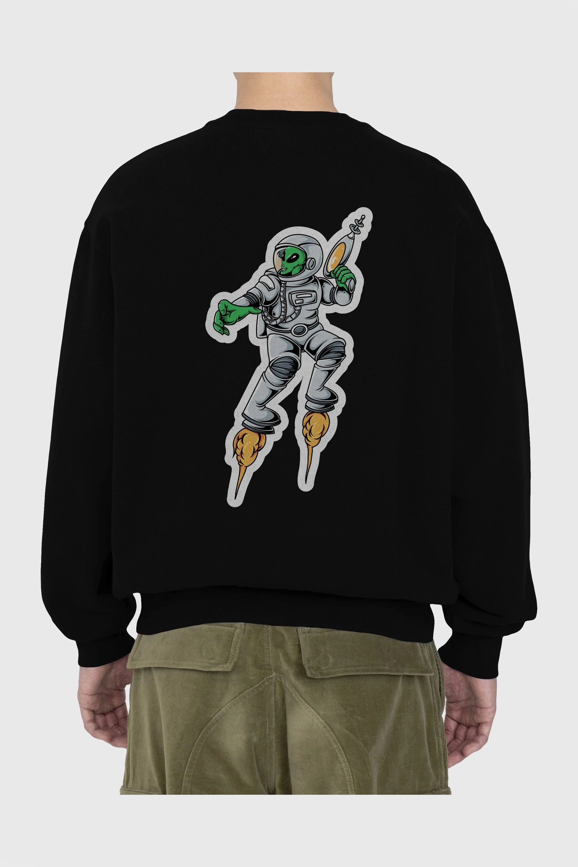 Alien Wars Sticker Arka Baskılı Oversize Sweatshirt Erkek Kadın Unisex