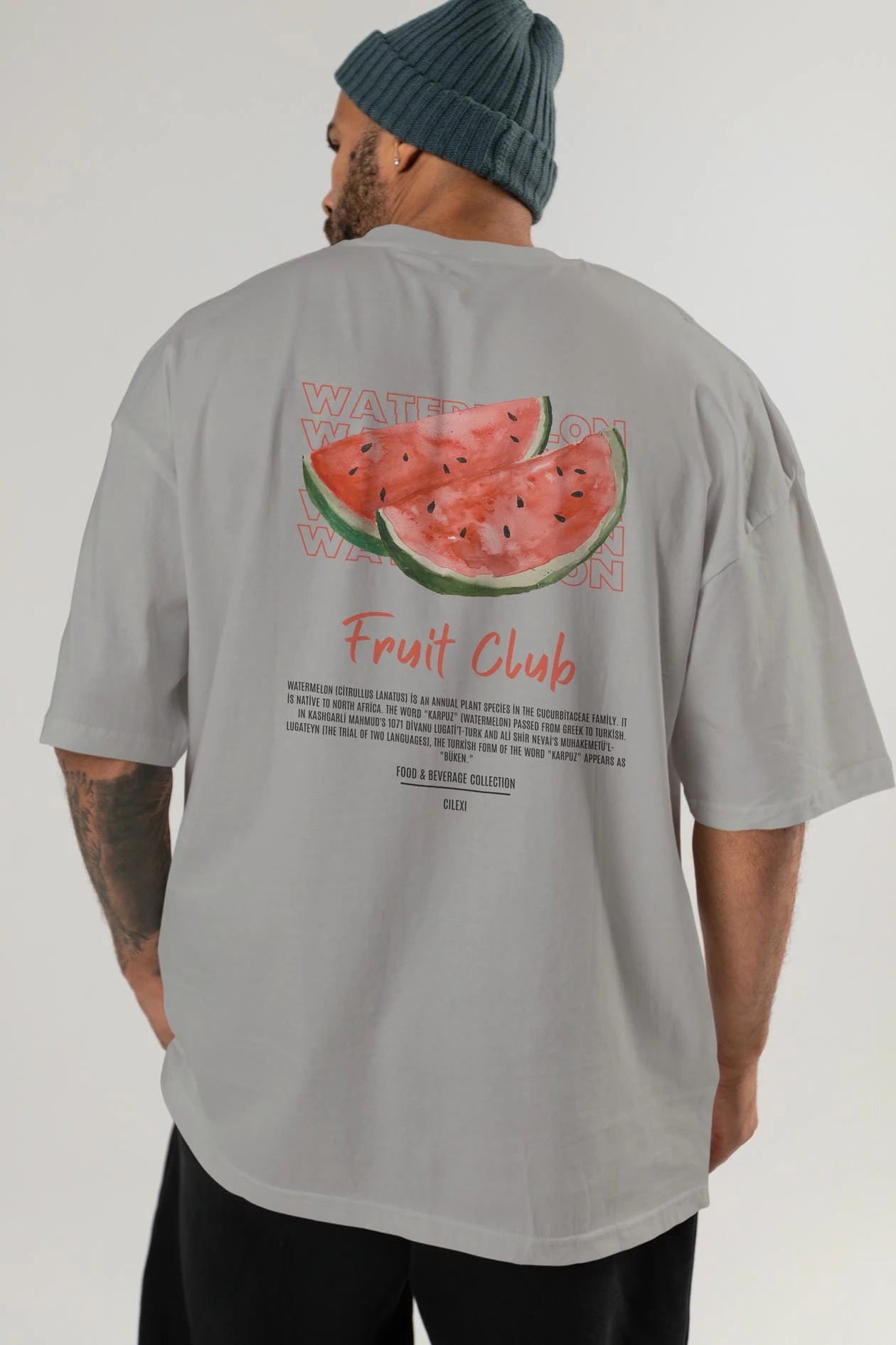 Watermelon Arka Baskılı Oversize t-shirt Erkek Kadın Pamuk Bisiklet Yaka tişort