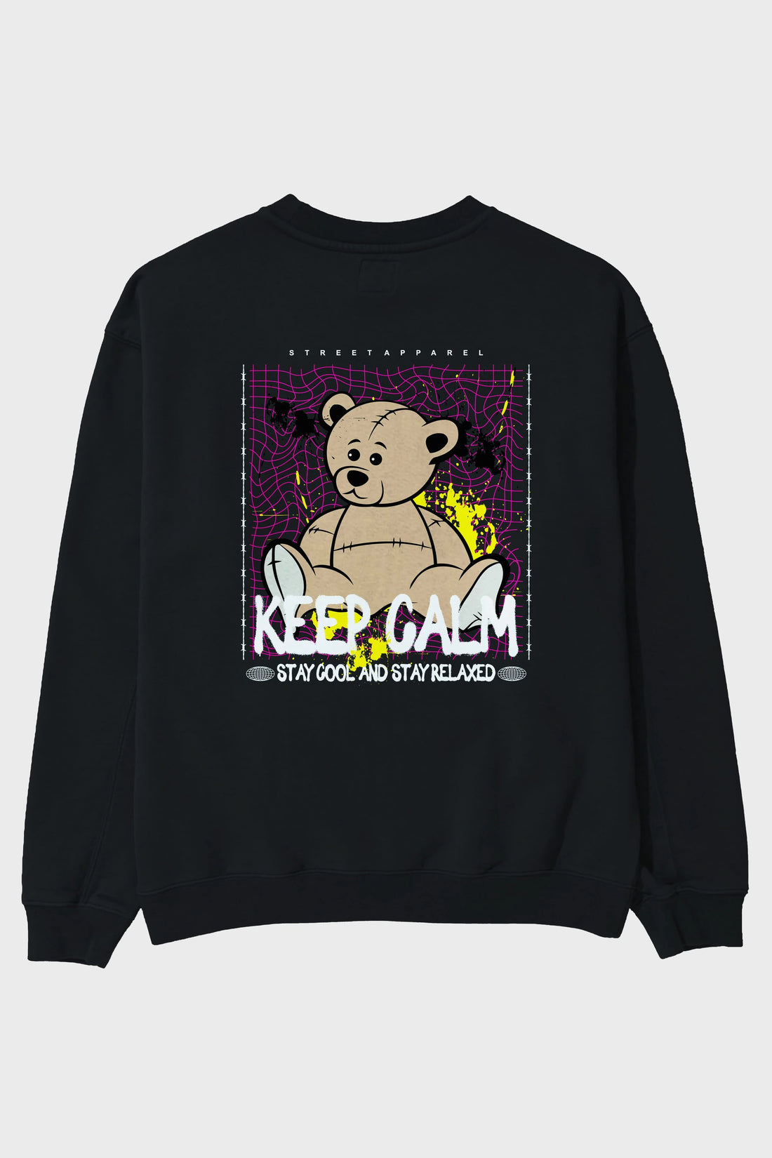 Keep Calm Bear Arka Baskılı Oversize Sweatshirt Erkek Kadın Unisex