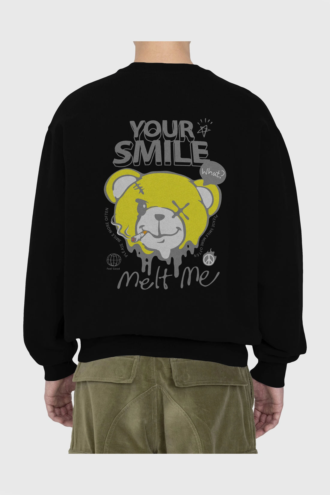 Your Smile Bear Arka Baskılı Oversize Sweatshirt Erkek Kadın Unisex